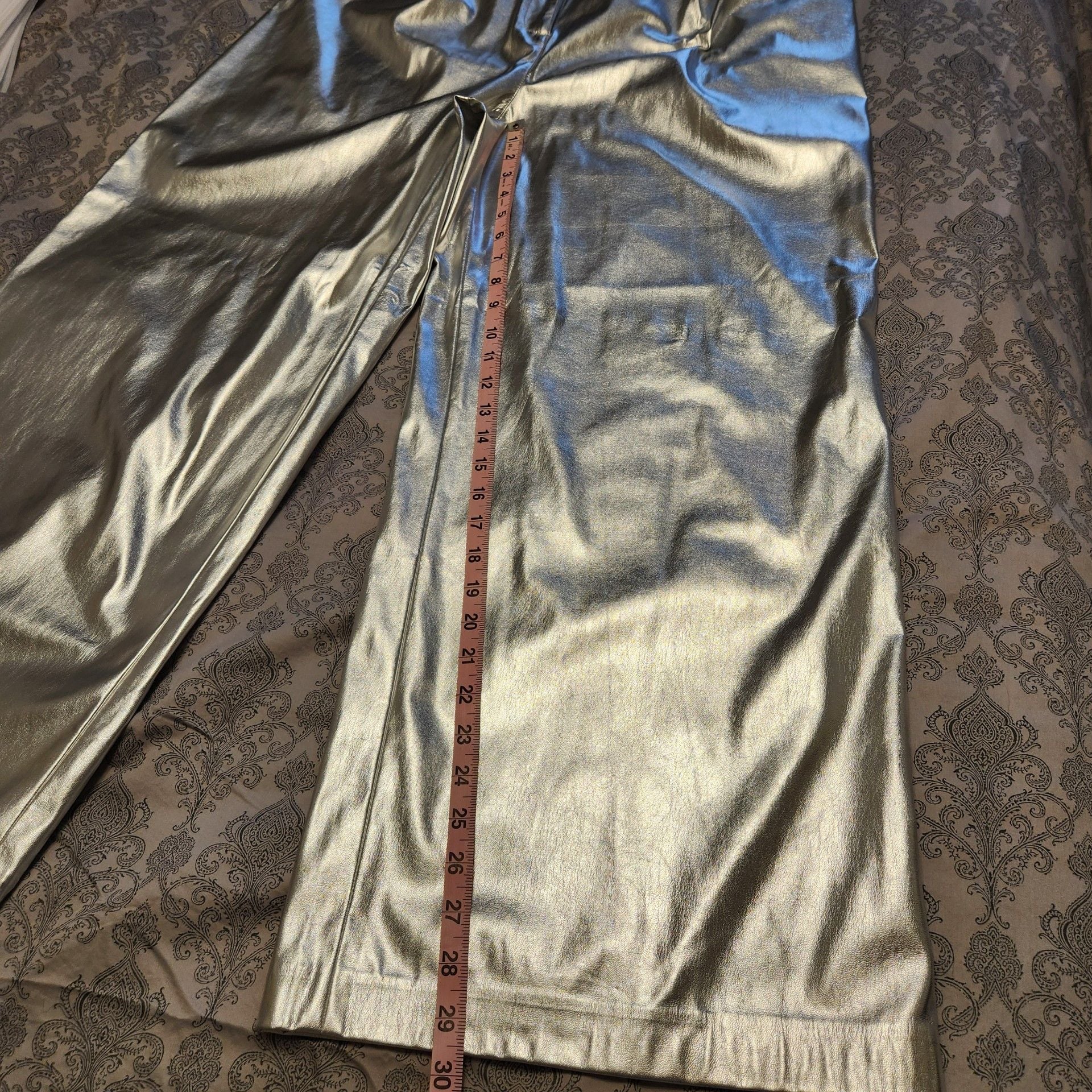 Metallic Faux Leather Pants Size XL Silver 7