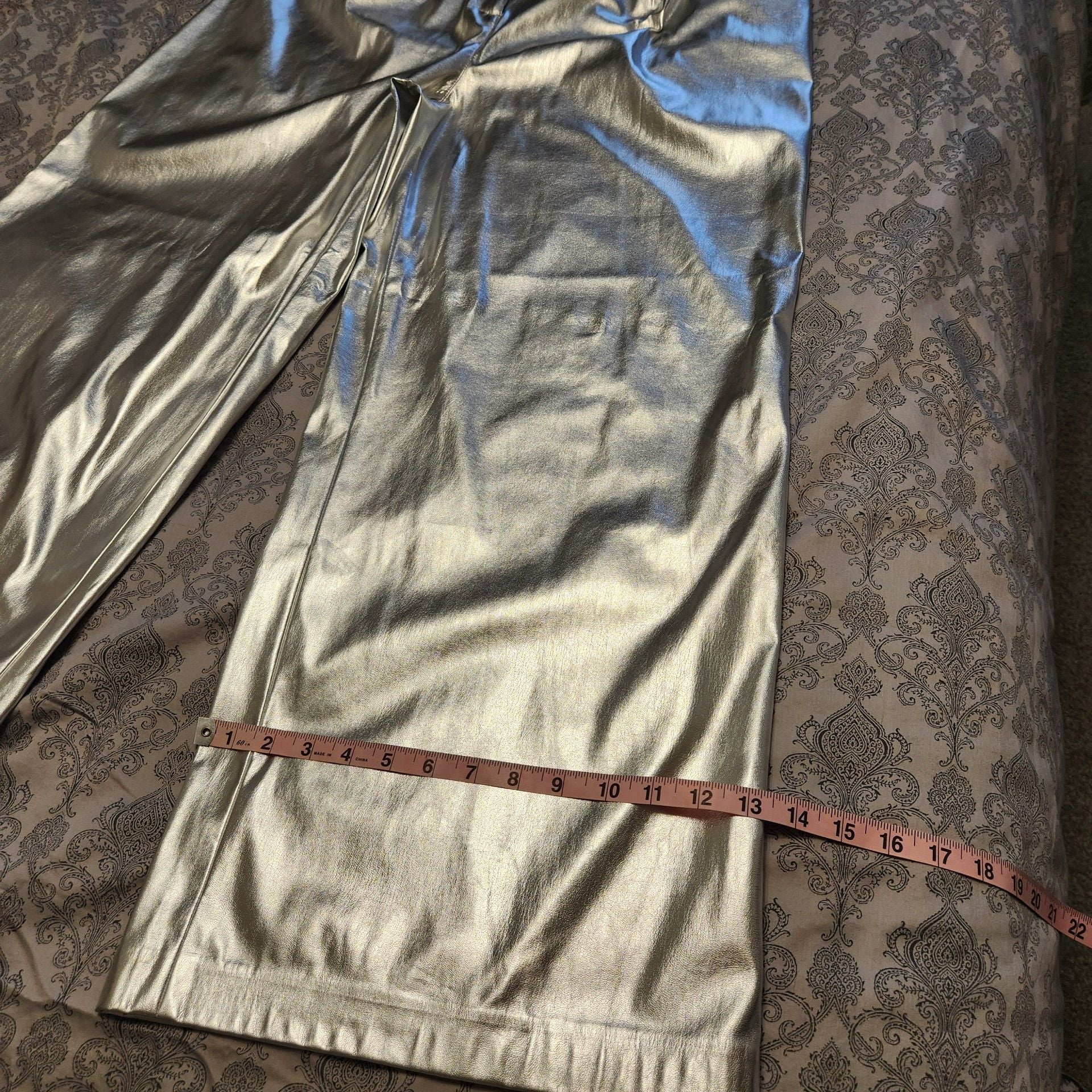 Metallic Faux Leather Pants Size XL Silver 8