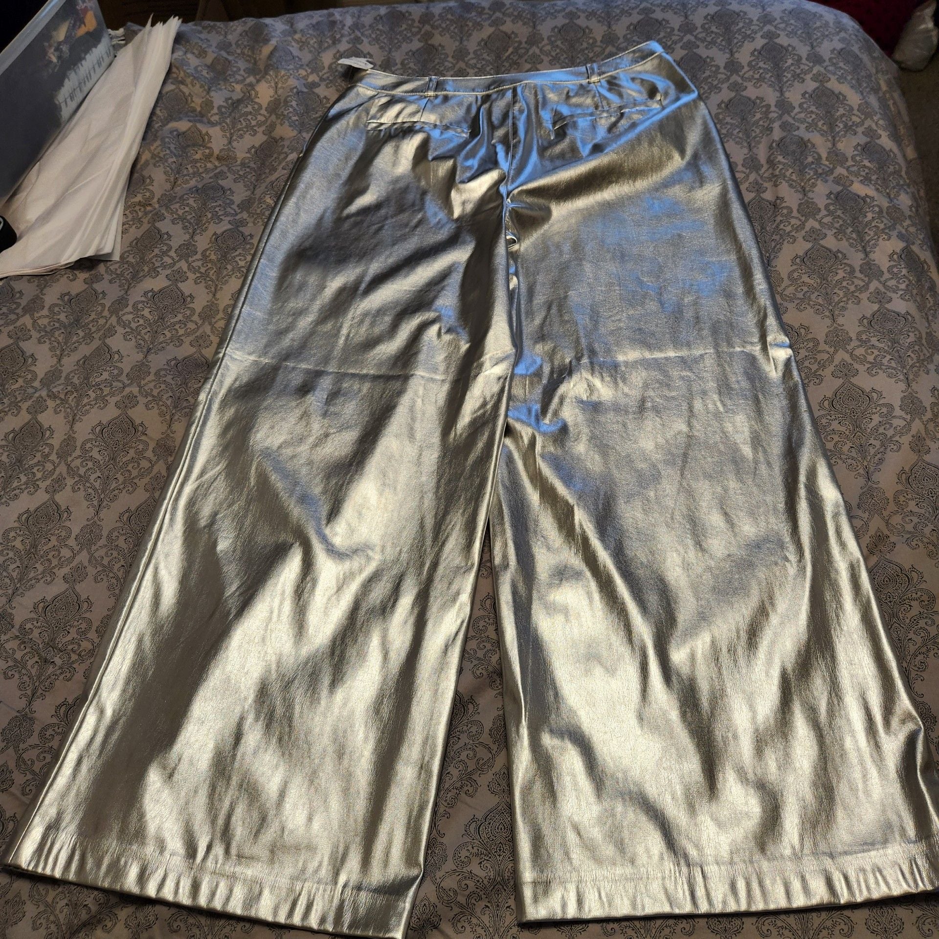 Metallic Faux Leather Pants Size XL Silver 9