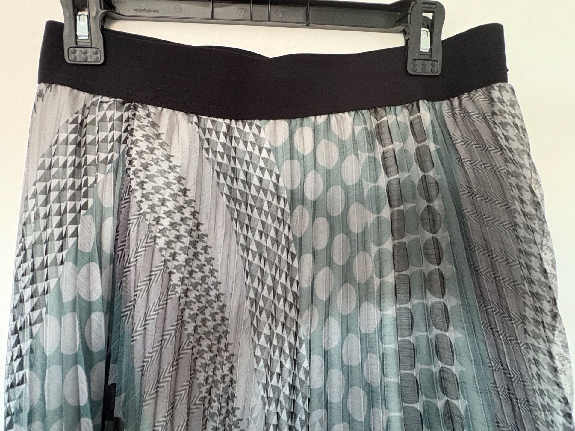 Pleated Midi Skirt Geometric Polka Dot Green Gray Black 2