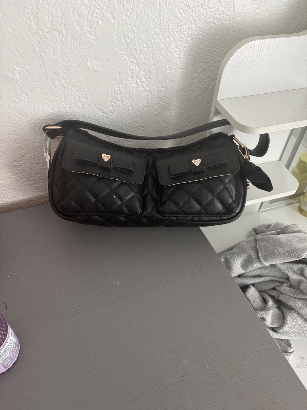 Juicy Couture Quilted Shoulder Bag Black Bow Heart 2