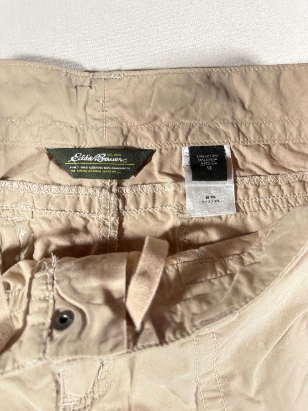 Women’s Eddie Bauer Convertible Hiking Pants Size 12 Tan Cargo Zip-Off 4