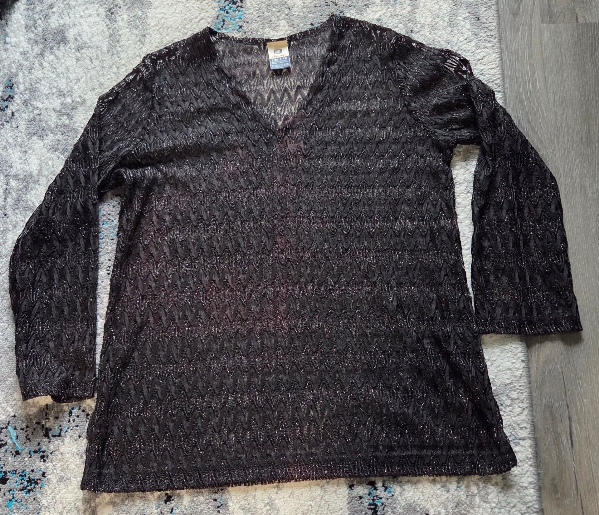 Faded Glory Swimwear Cover Up Size L 12/14 Black Shimmery Crochet 2