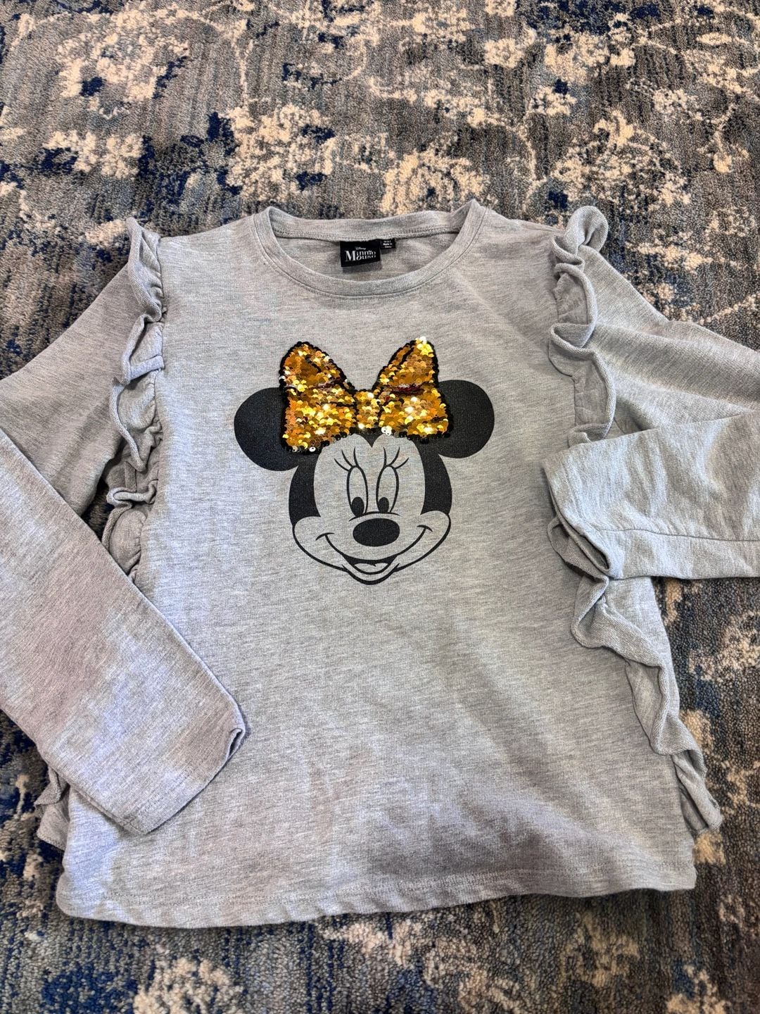 Disney Minnie Mouse Long Sleeve Top Size 14 (L) Gray Reversible Sequin 1