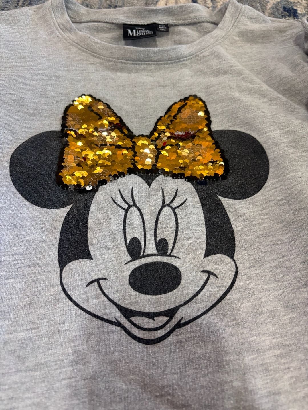 Disney Minnie Mouse Long Sleeve Top Size 14 (L) Gray Reversible Sequin 2