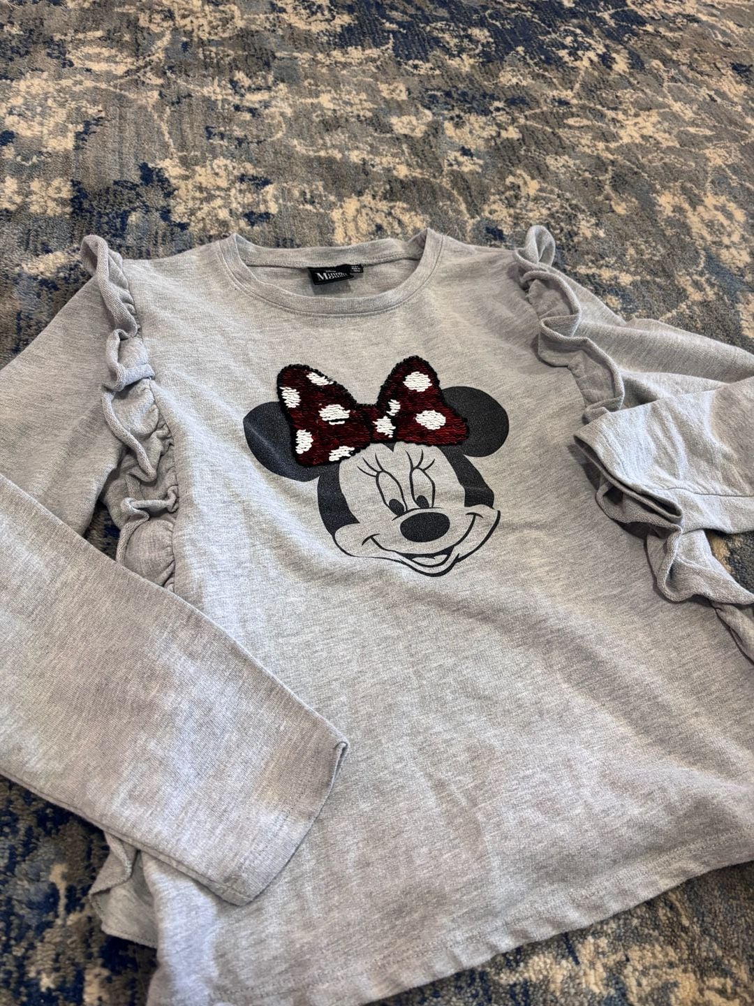 Disney Minnie Mouse Long Sleeve Top Size 14 (L) Gray Reversible Sequin 3