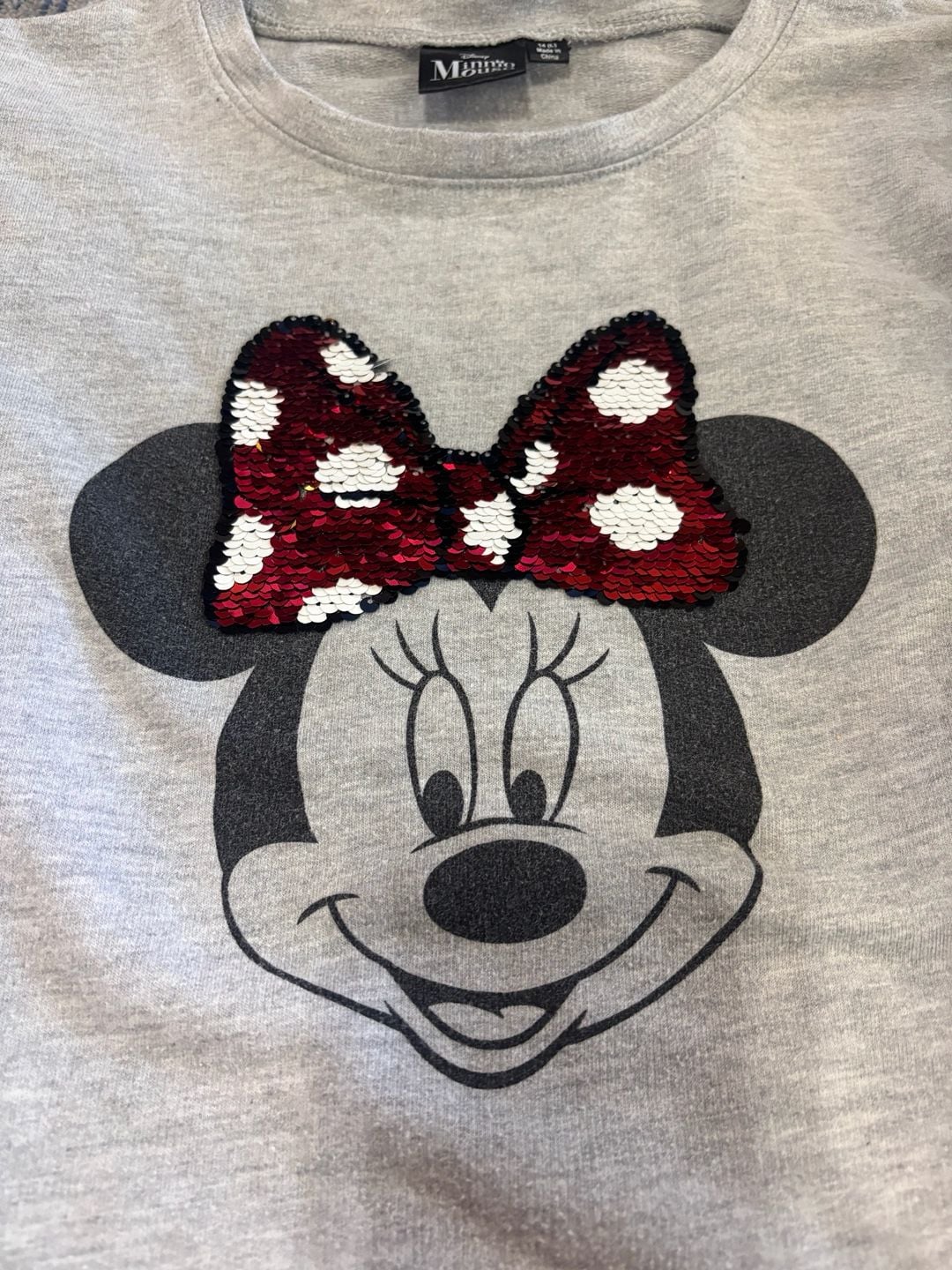 Disney Minnie Mouse Long Sleeve Top Size 14 (L) Gray Reversible Sequin 5