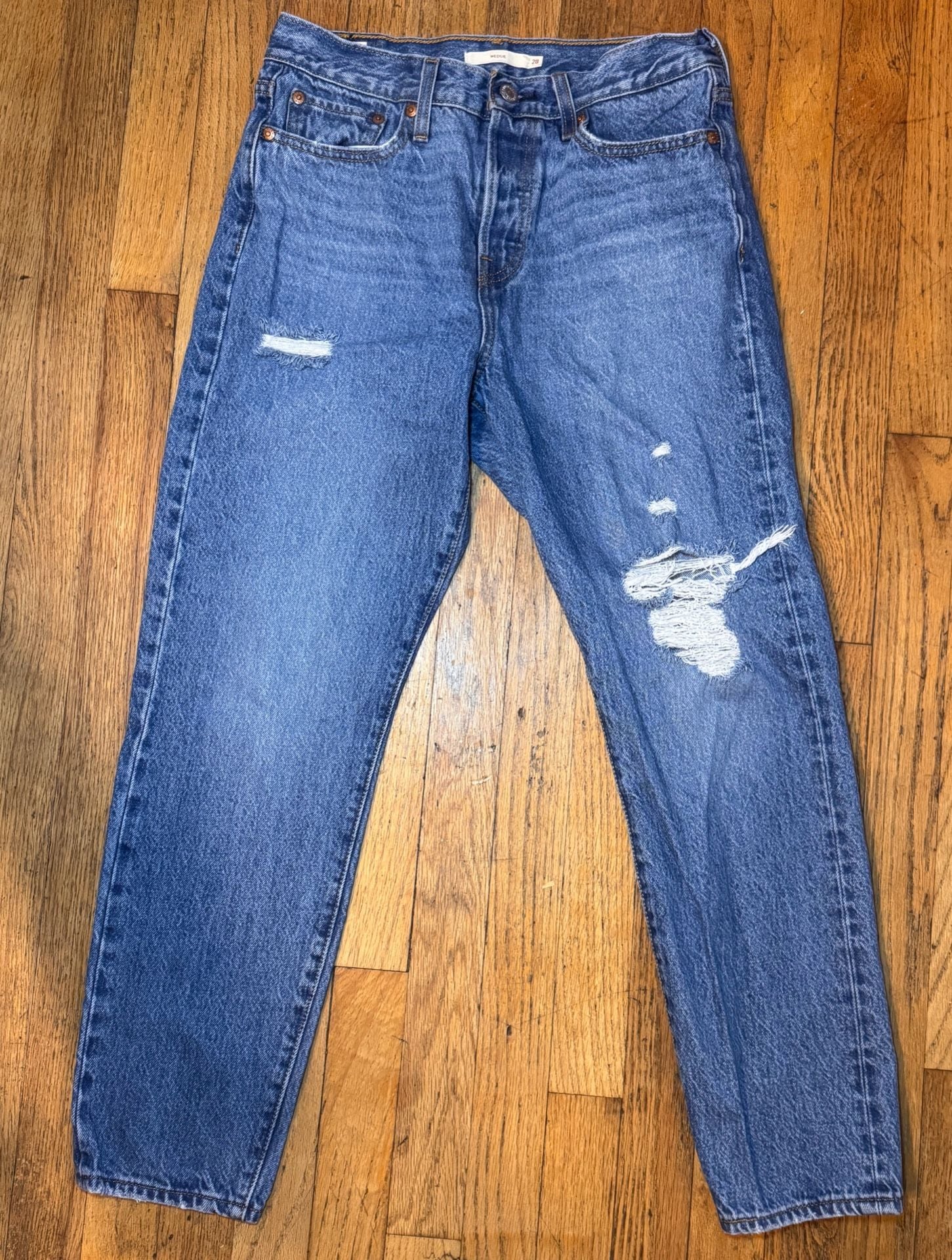 Levi’s Premium Wedgie Straight Jeans Women’s 28x27 High Rise Distressed Blue 2