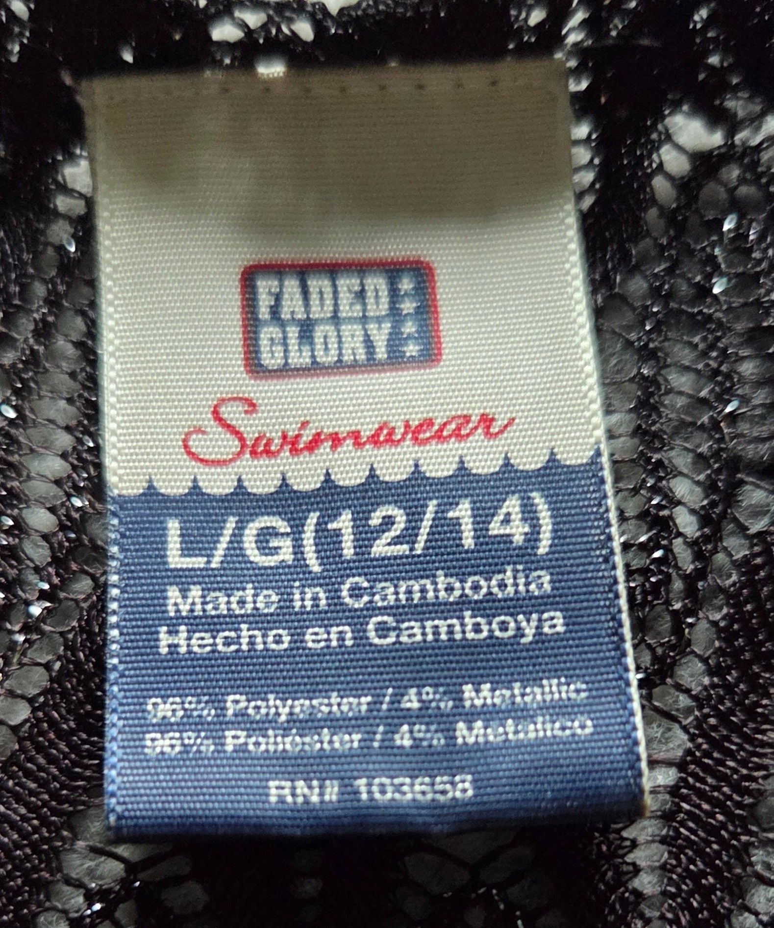 Faded Glory Swimwear Cover Up Size L 12/14 Black Shimmery Crochet 3