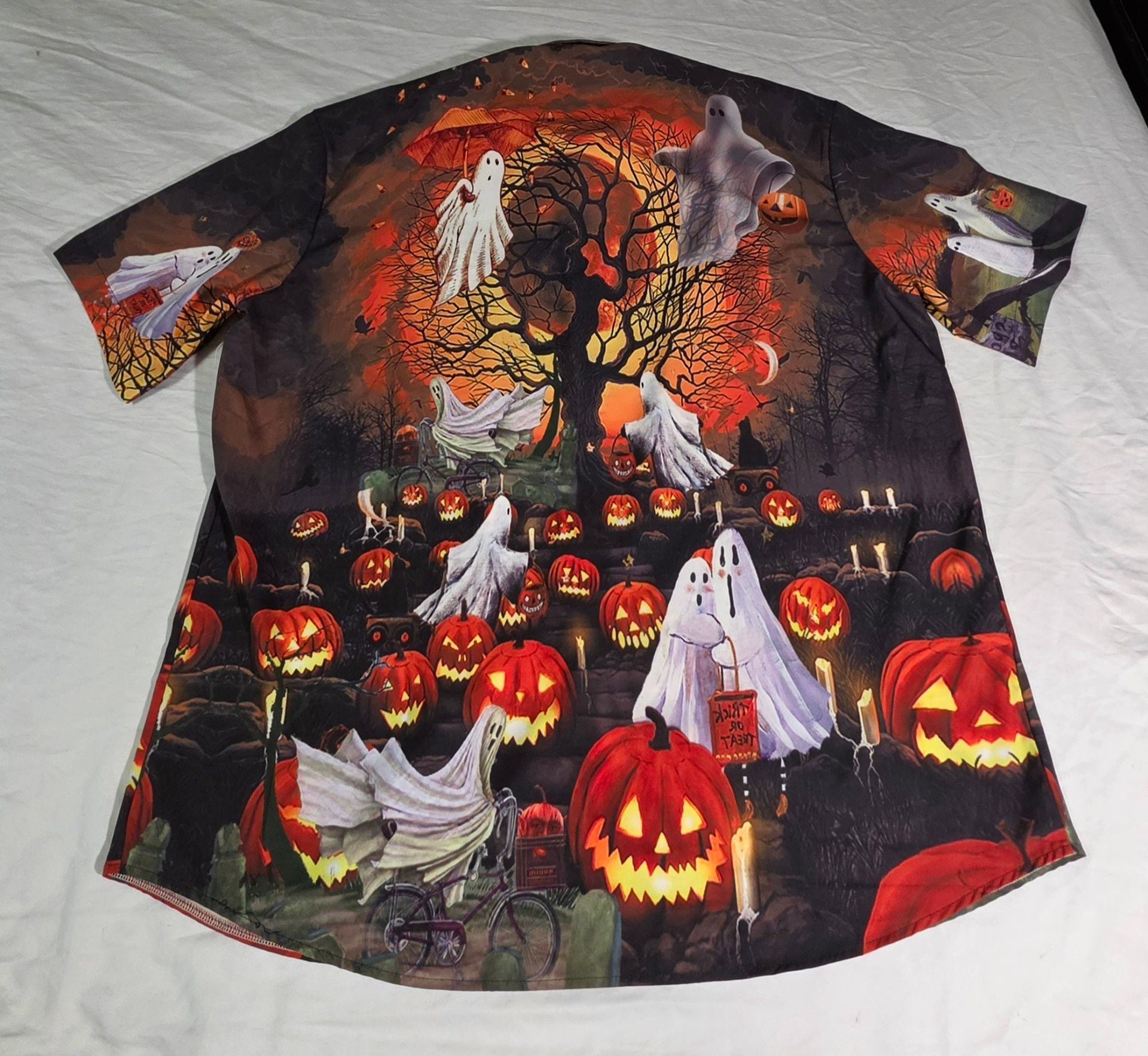 Halloween Spooky Ghost Pumpkin Short Sleeve Button Down Shirt XXL 3