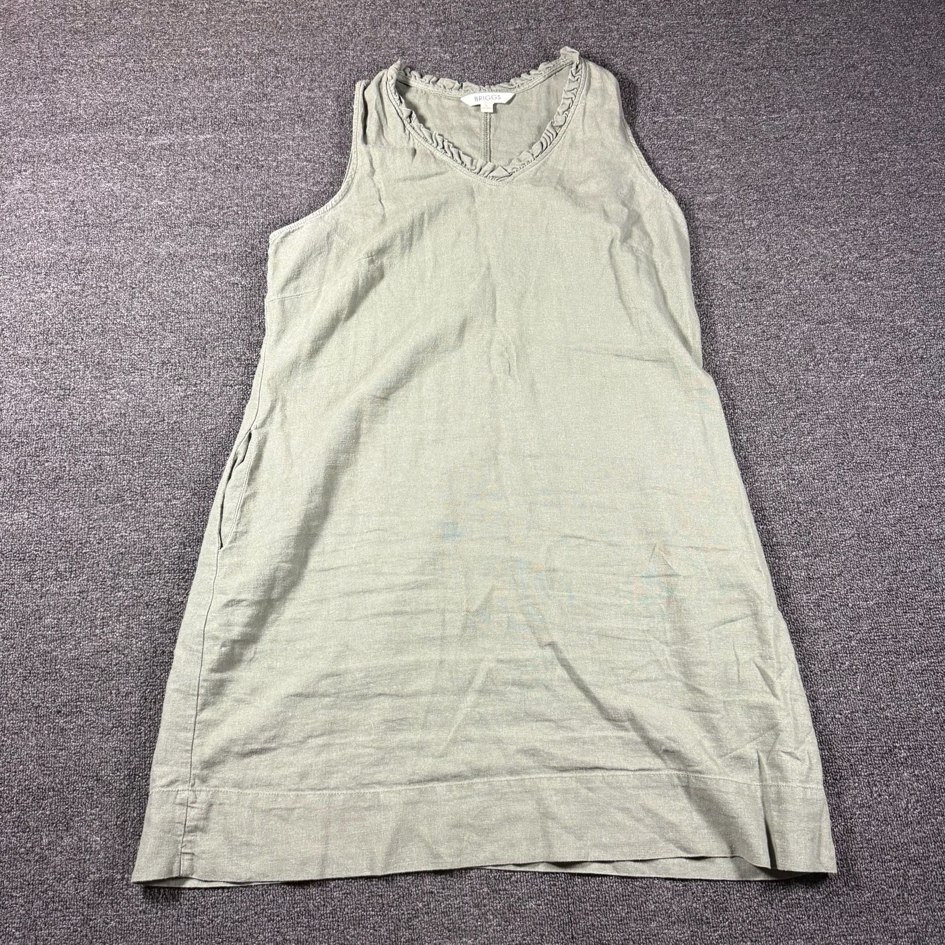 Briggs Linen Blend Dress Size S Green Sleeveless Ruffle V-Neck 2