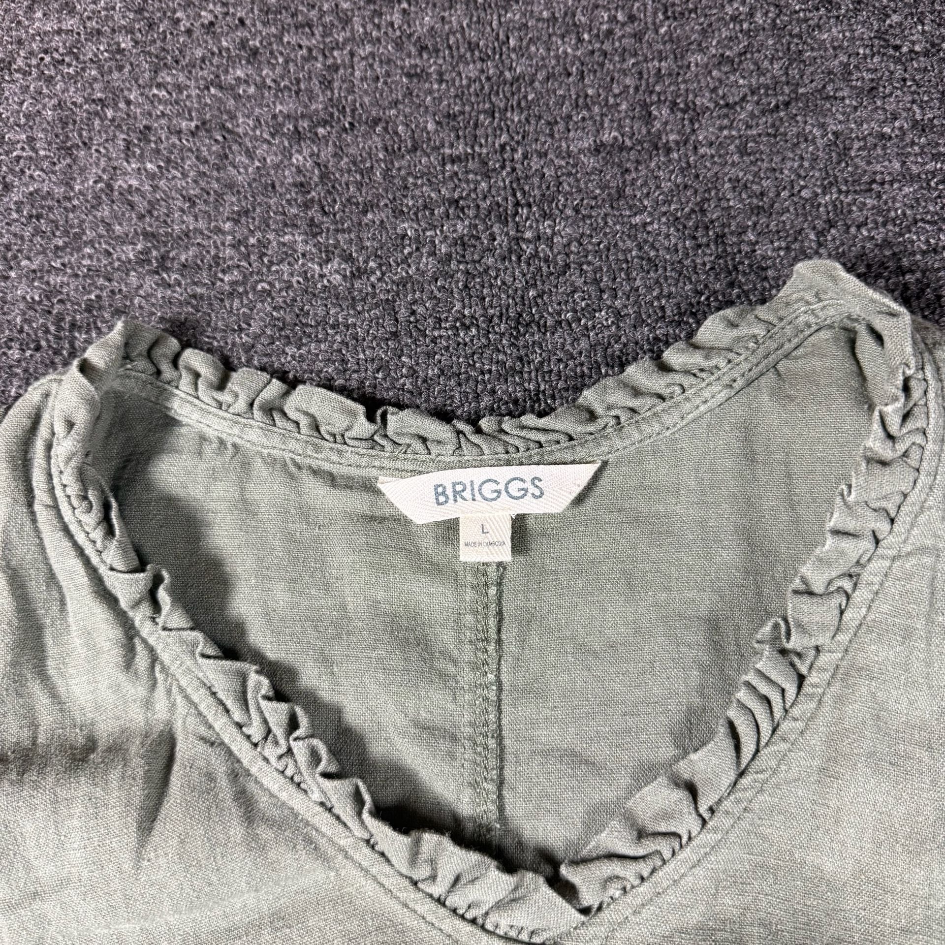 Briggs Linen Blend Dress Size S Green Sleeveless Ruffle V-Neck 3