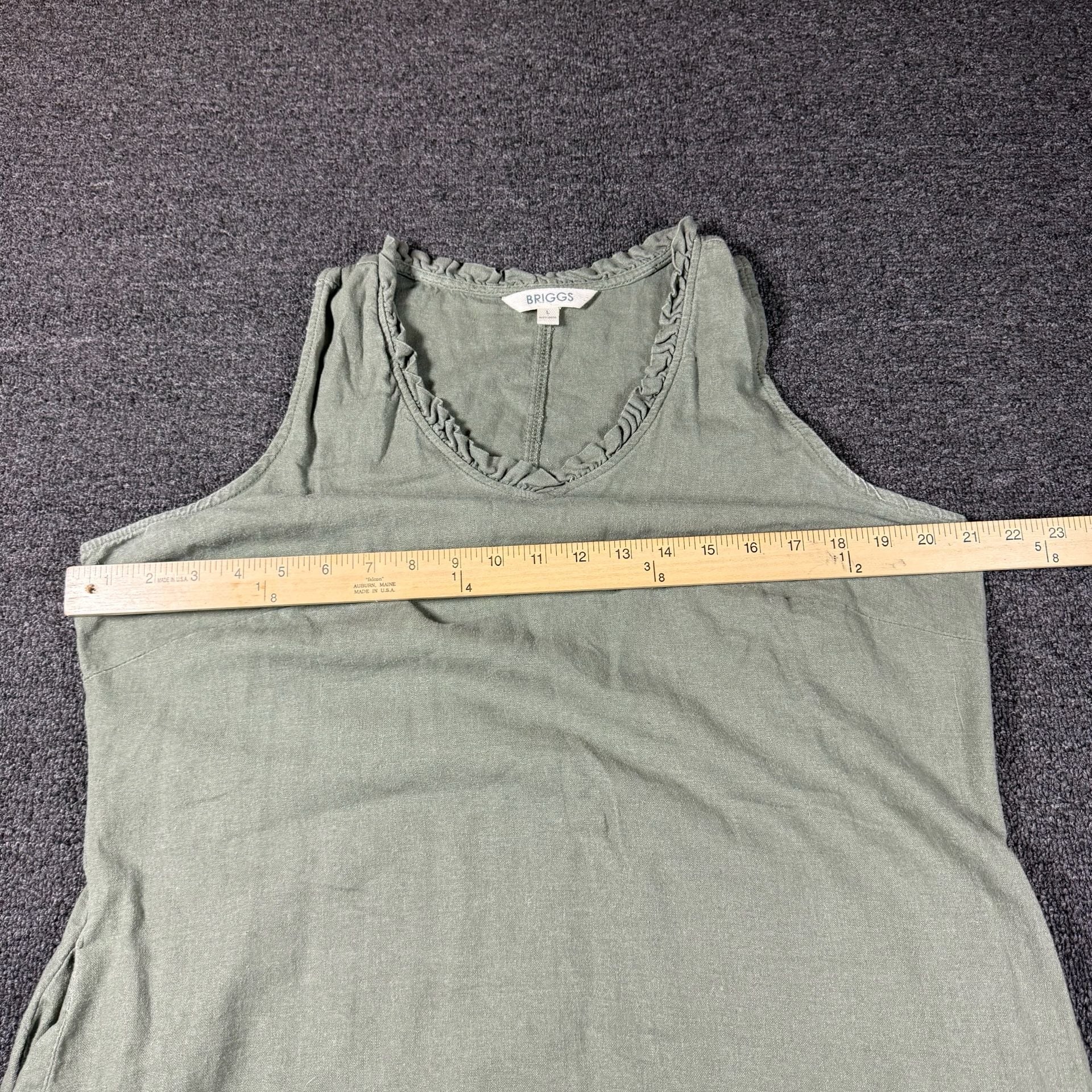 Briggs Linen Blend Dress Size S Green Sleeveless Ruffle V-Neck 4