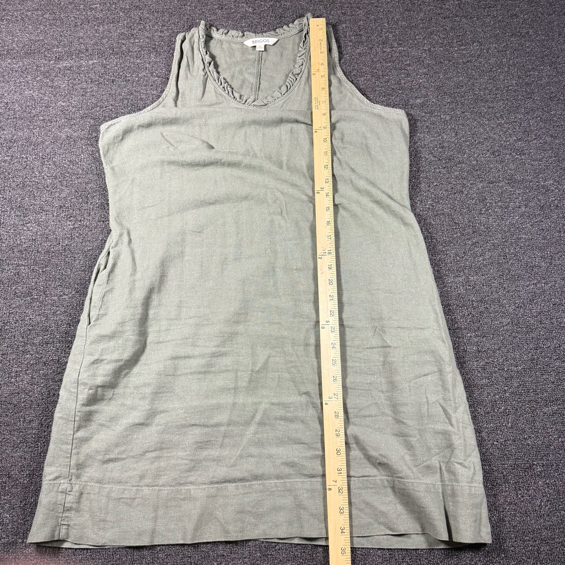Briggs Linen Blend Dress Size S Green Sleeveless Ruffle V-Neck 5