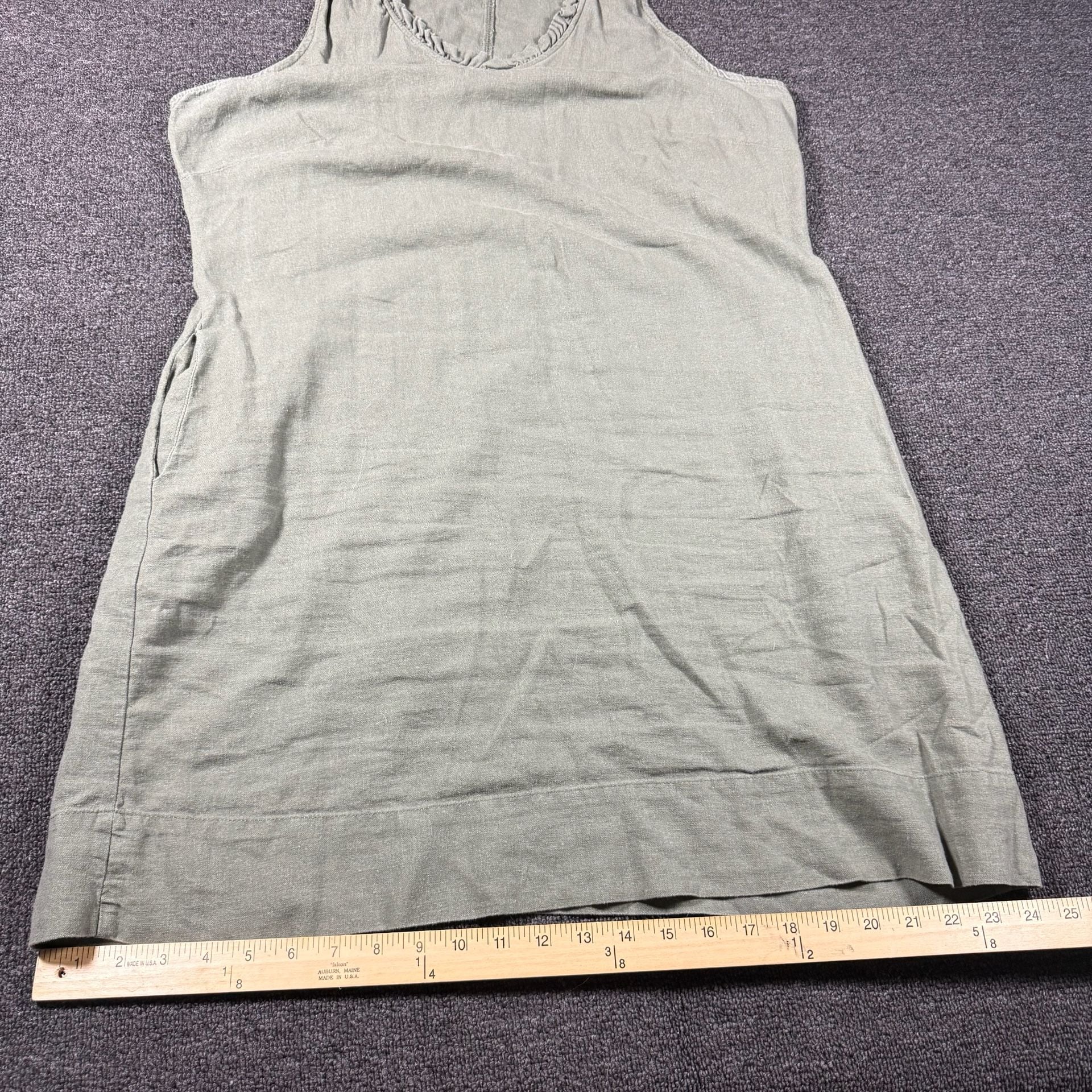 Briggs Linen Blend Dress Size S Green Sleeveless Ruffle V-Neck 6