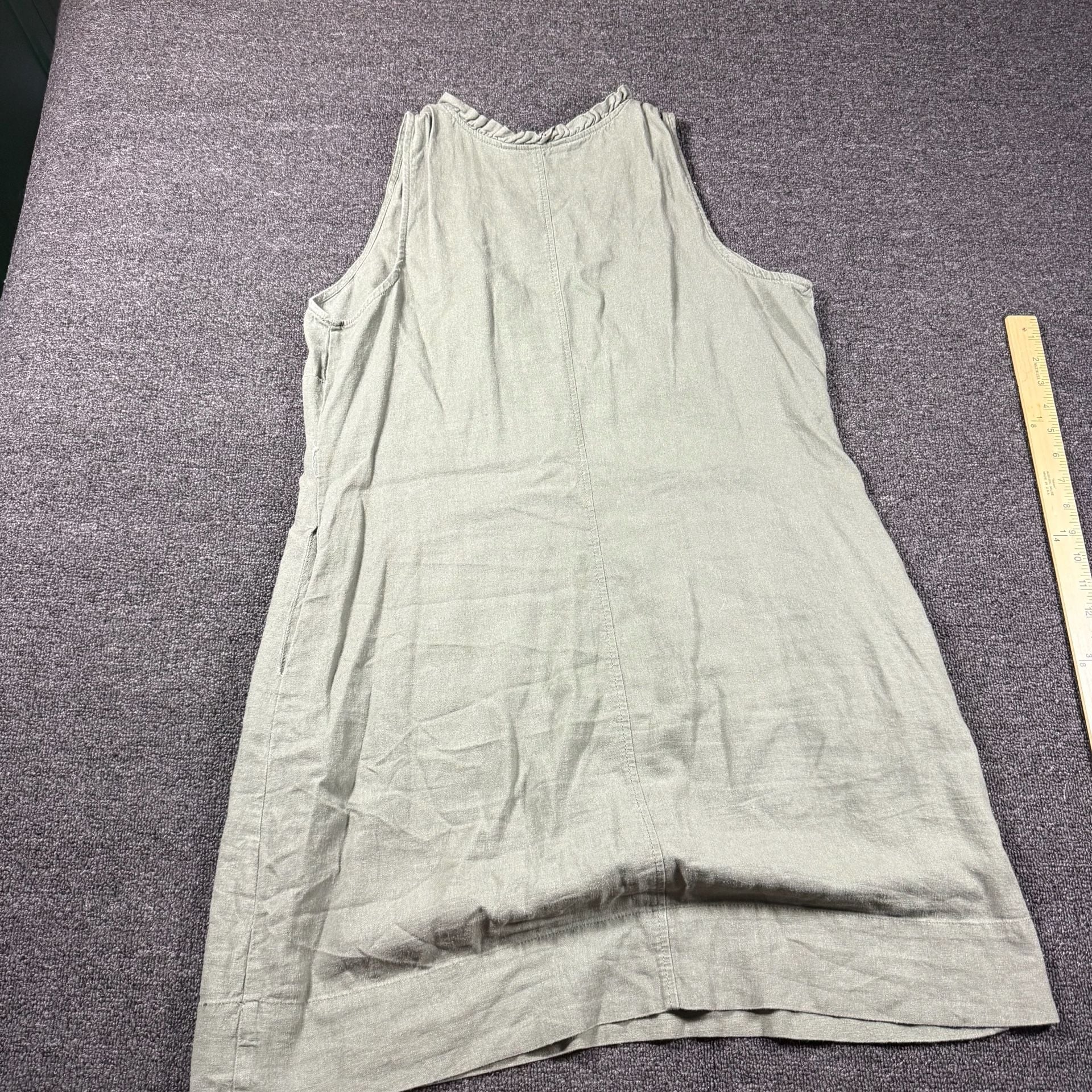 Briggs Linen Blend Dress Size S Green Sleeveless Ruffle V-Neck 7