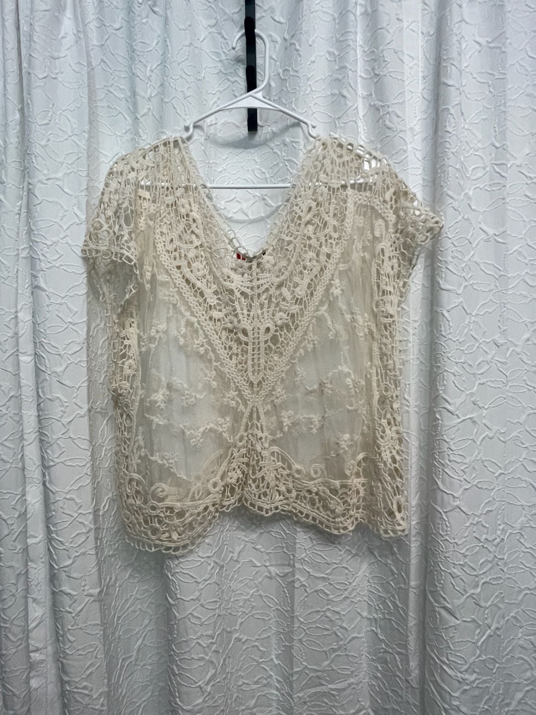 Vivid Importers of NY Crochet Lace Boho V-Neck Short Sleeve Tunic Top Medium 3