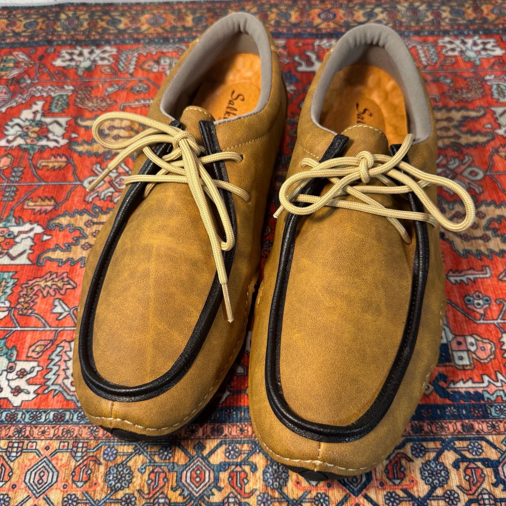 Salkin USA Men’s 10.5-11 Tan Brown Lace Up Moc Toe Comfort Casual Shoes 3