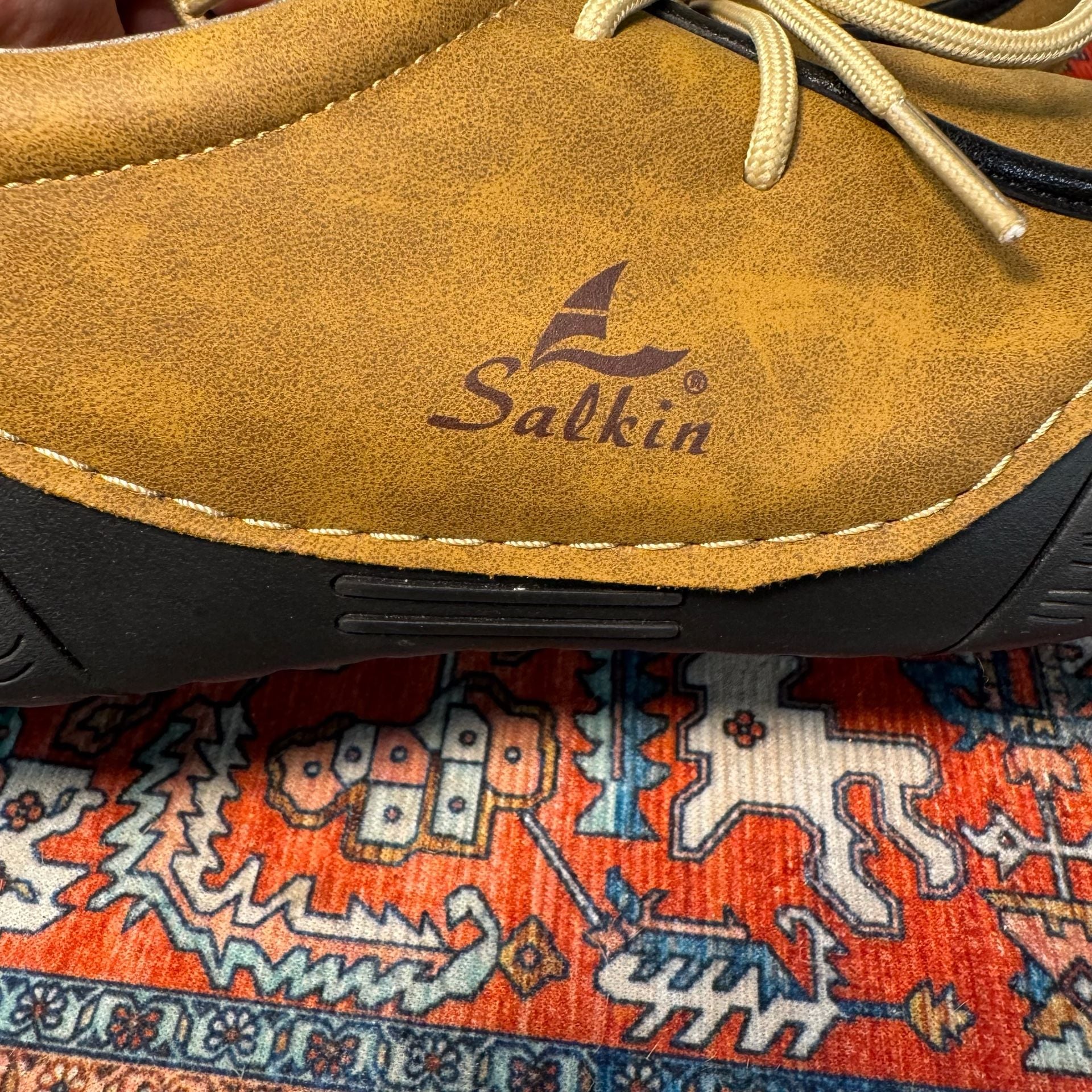 Salkin USA Men’s 10.5-11 Tan Brown Lace Up Moc Toe Comfort Casual Shoes 5
