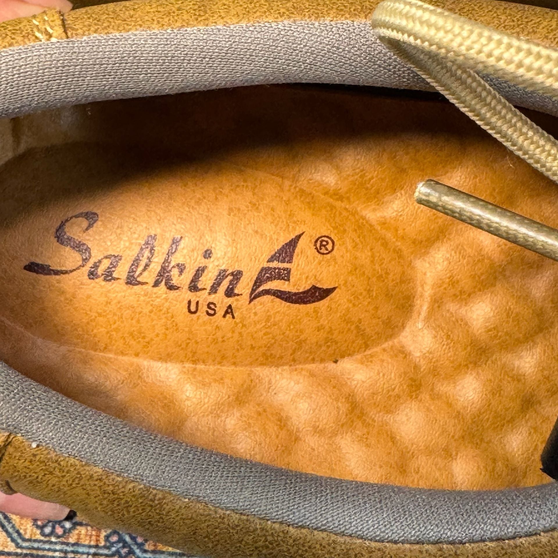 Salkin USA Men’s 10.5-11 Tan Brown Lace Up Moc Toe Comfort Casual Shoes 7