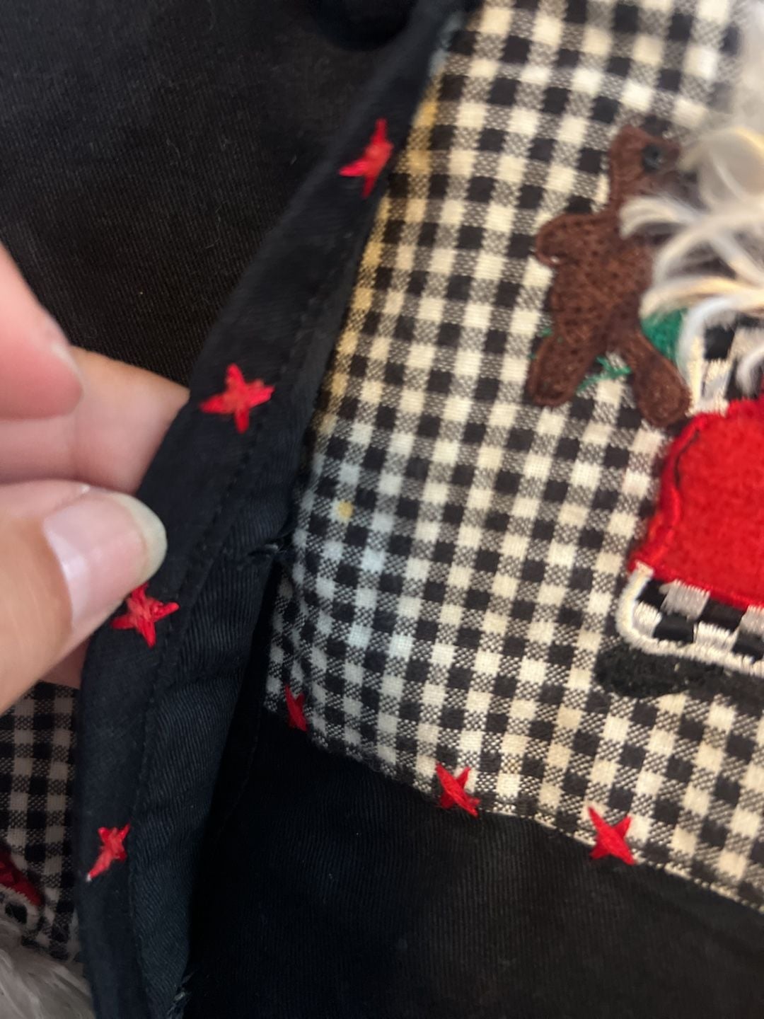 Lemon Grass Christmas Vest Size PM Black Gingham Santa Patch 4