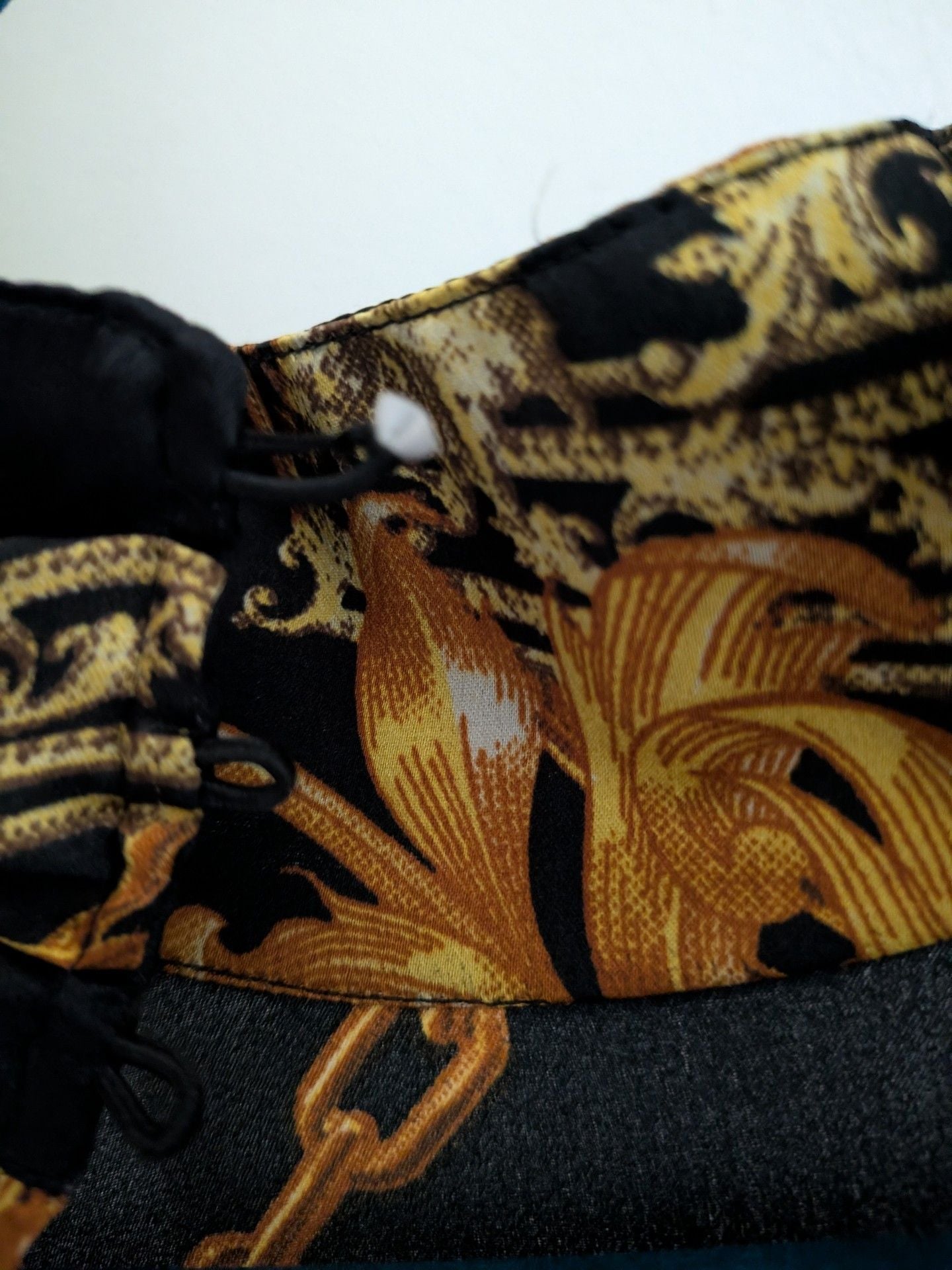 GUESS Chain Print Knot Hem Crop Blouse Black Gold 6