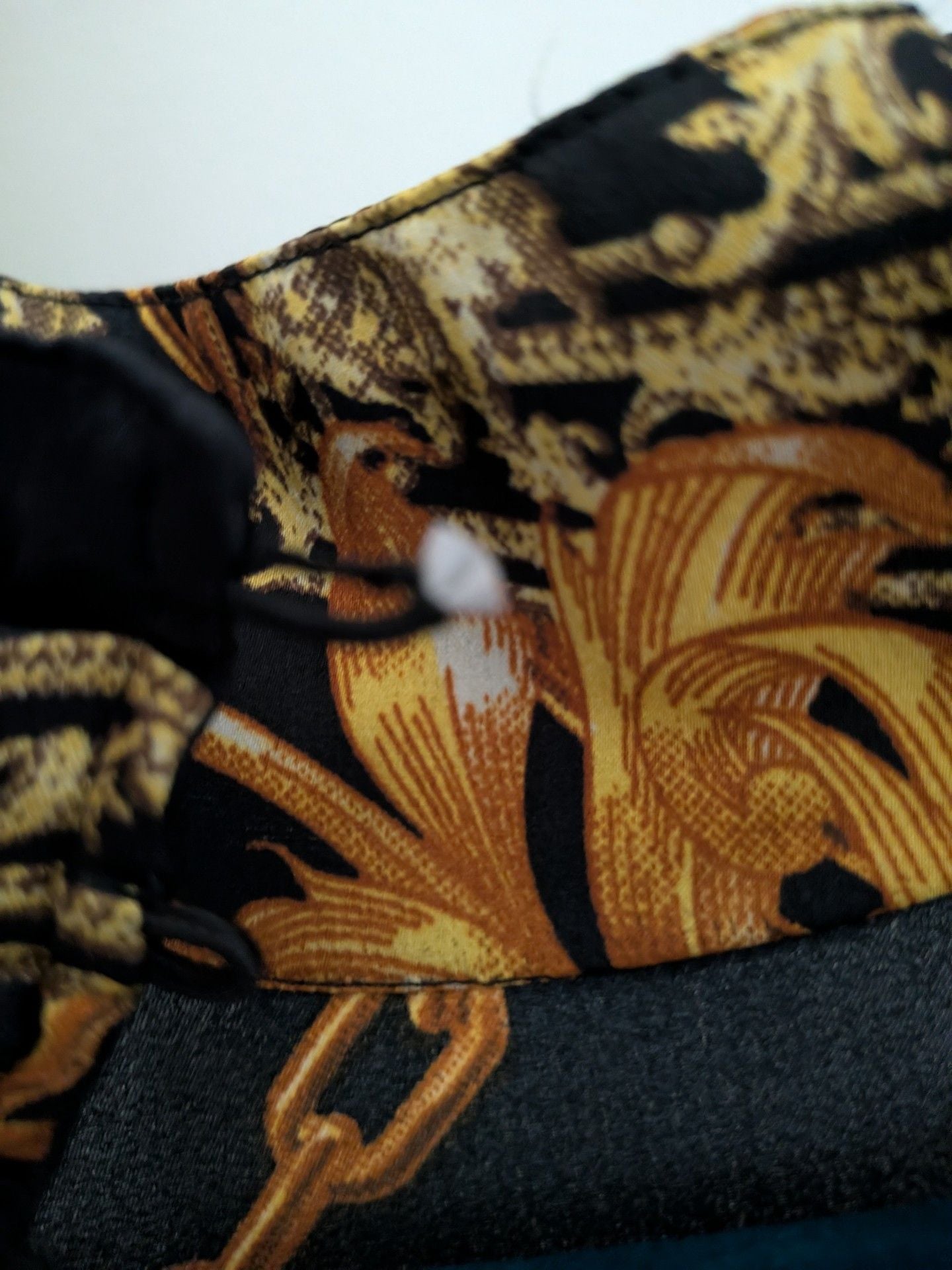 GUESS Chain Print Knot Hem Crop Blouse Black Gold 7