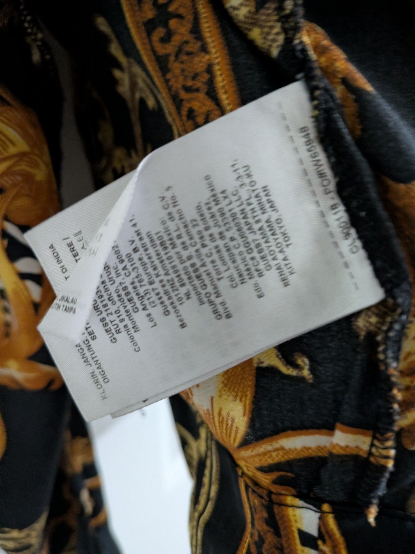 GUESS Chain Print Knot Hem Crop Blouse Black Gold 16