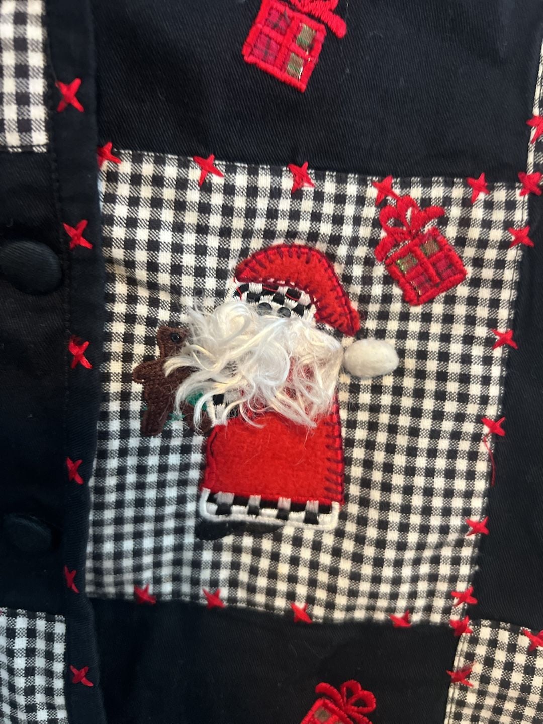 Lemon Grass Christmas Vest Size PM Black Gingham Santa Patch 5