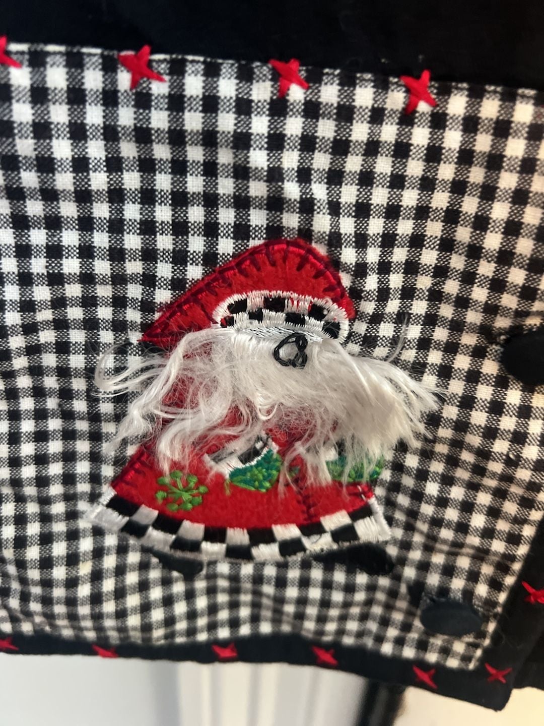 Lemon Grass Christmas Vest Size PM Black Gingham Santa Patch 6