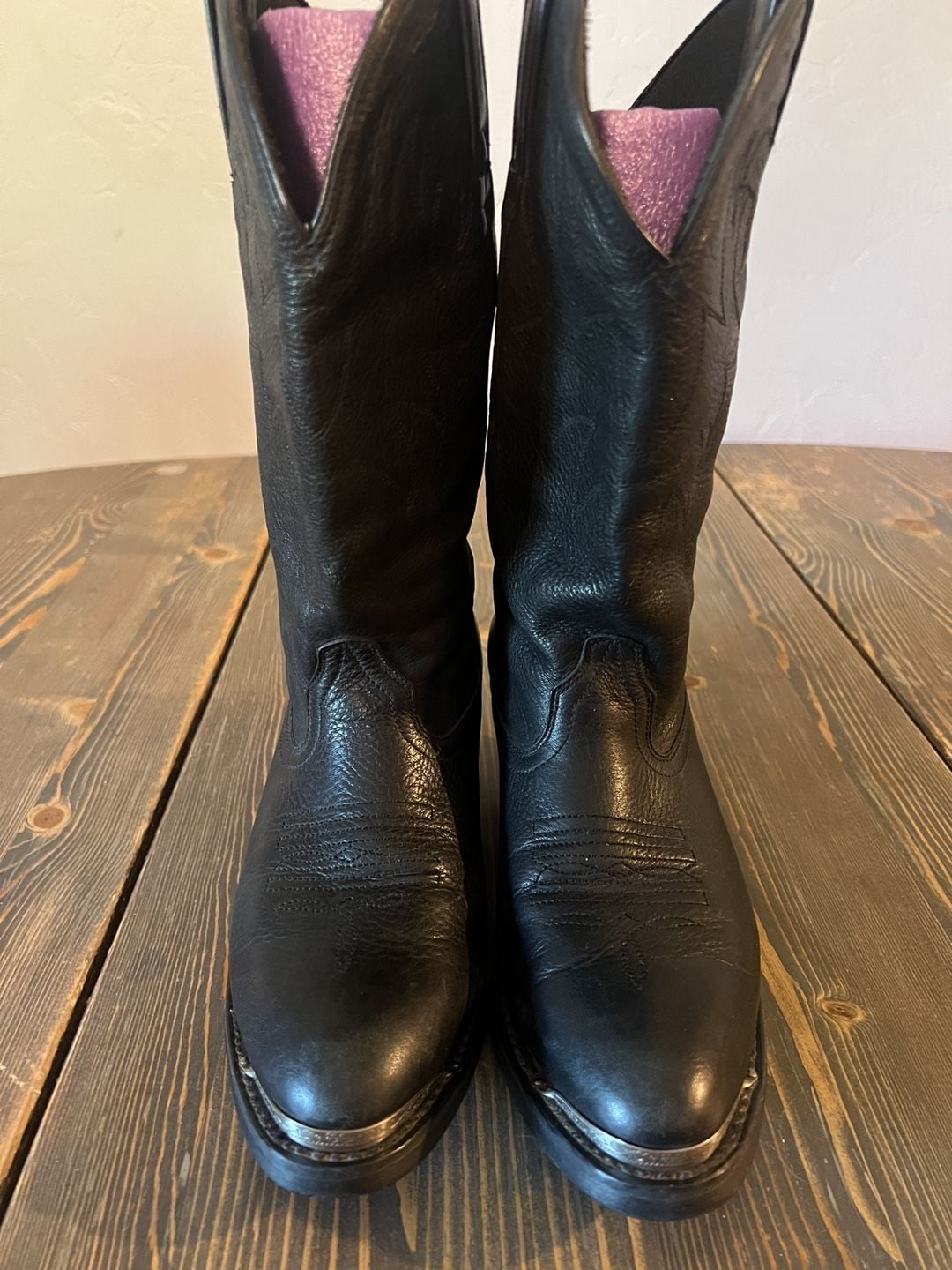 Durango Western Cowboy Boots Black Leather Toe Tips 6 1/2 2
