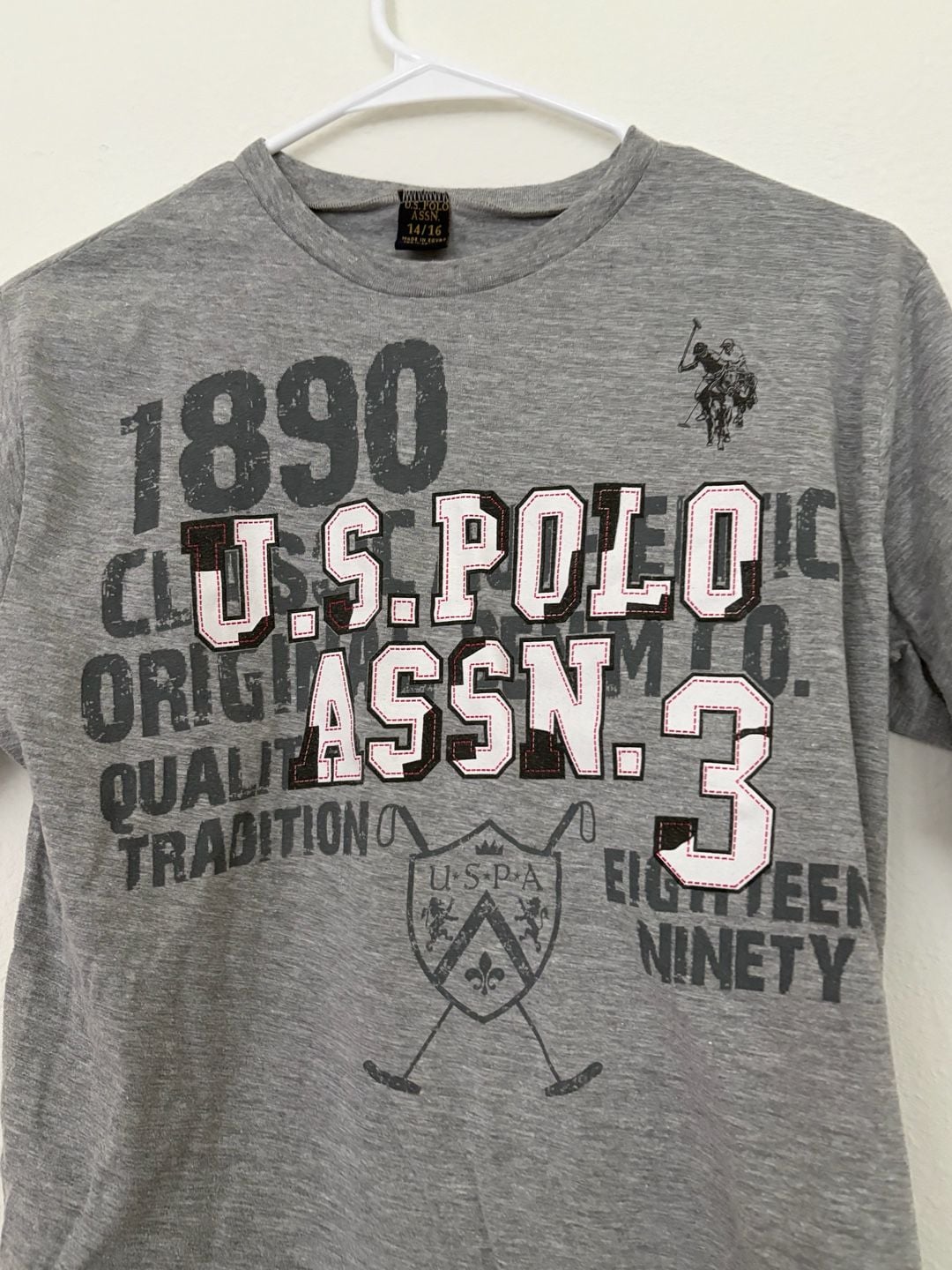 Youth U.S. Polo Assn. Graphic T-Shirt Size 14/16 Gray Cotton 3