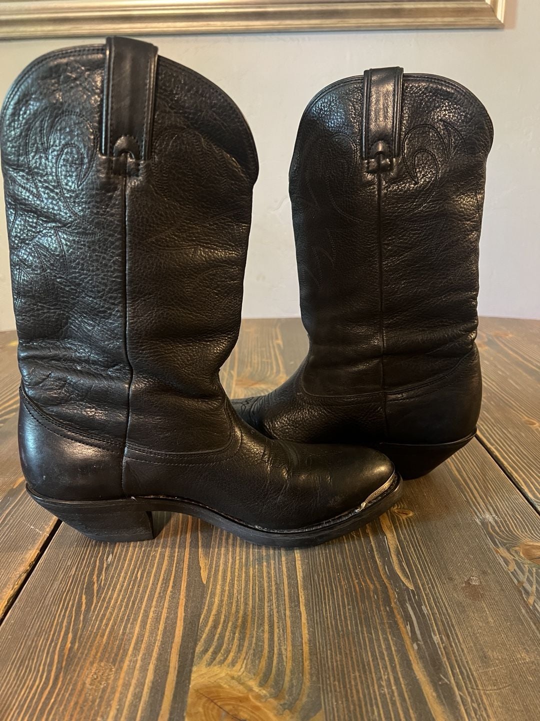 Durango Western Cowboy Boots Black Leather Toe Tips 6 1/2 7