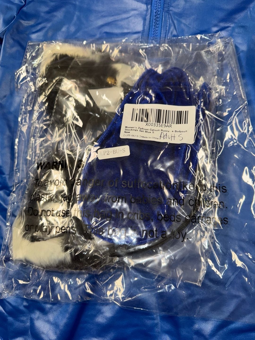 Bunny/Cat Girl Costume Bodysuit Stockings Set Size S Blue 5