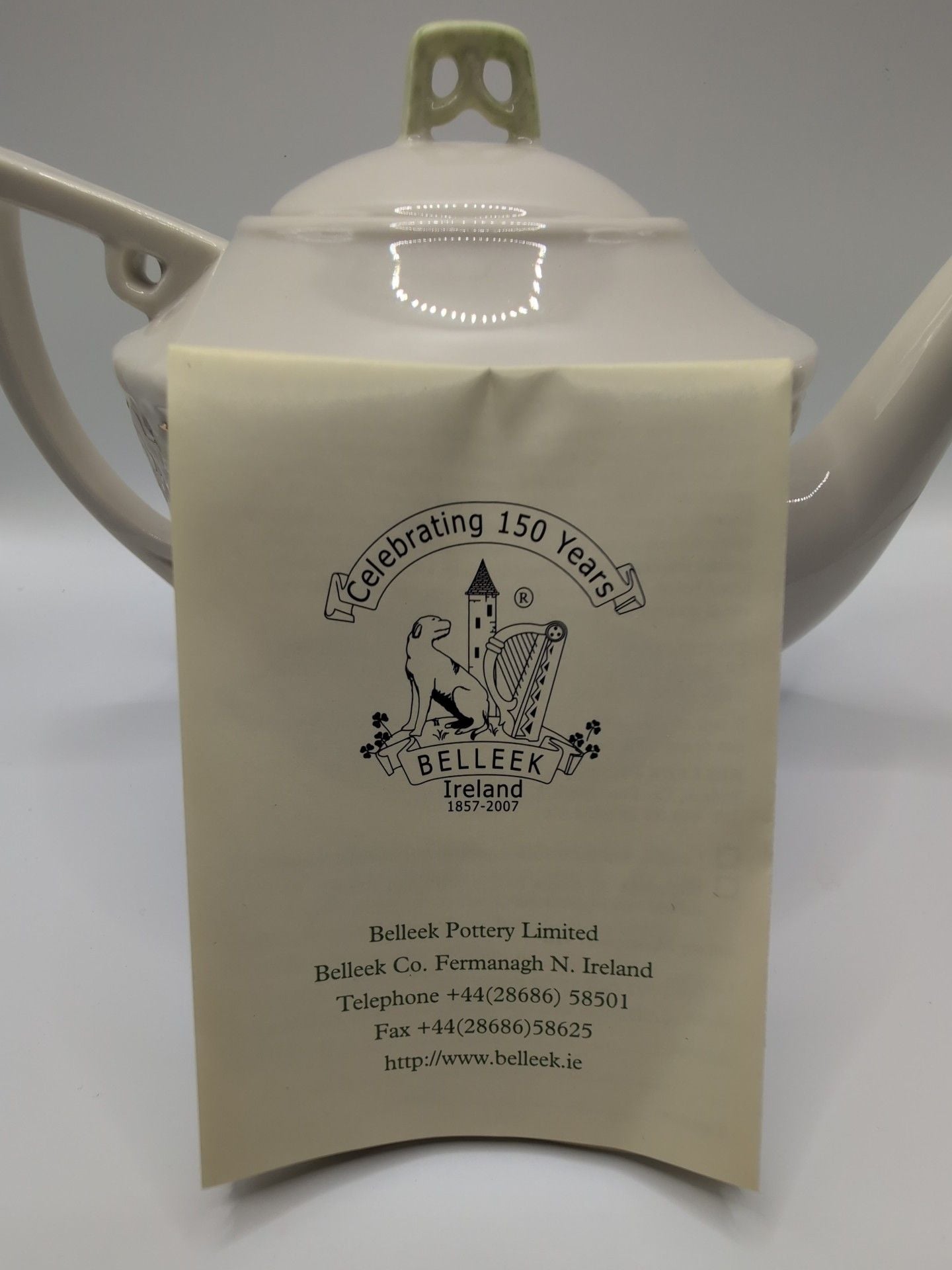 Belleek Celtic Tea Pot Tall Fine Parian China Hand Crafted Ireland 10