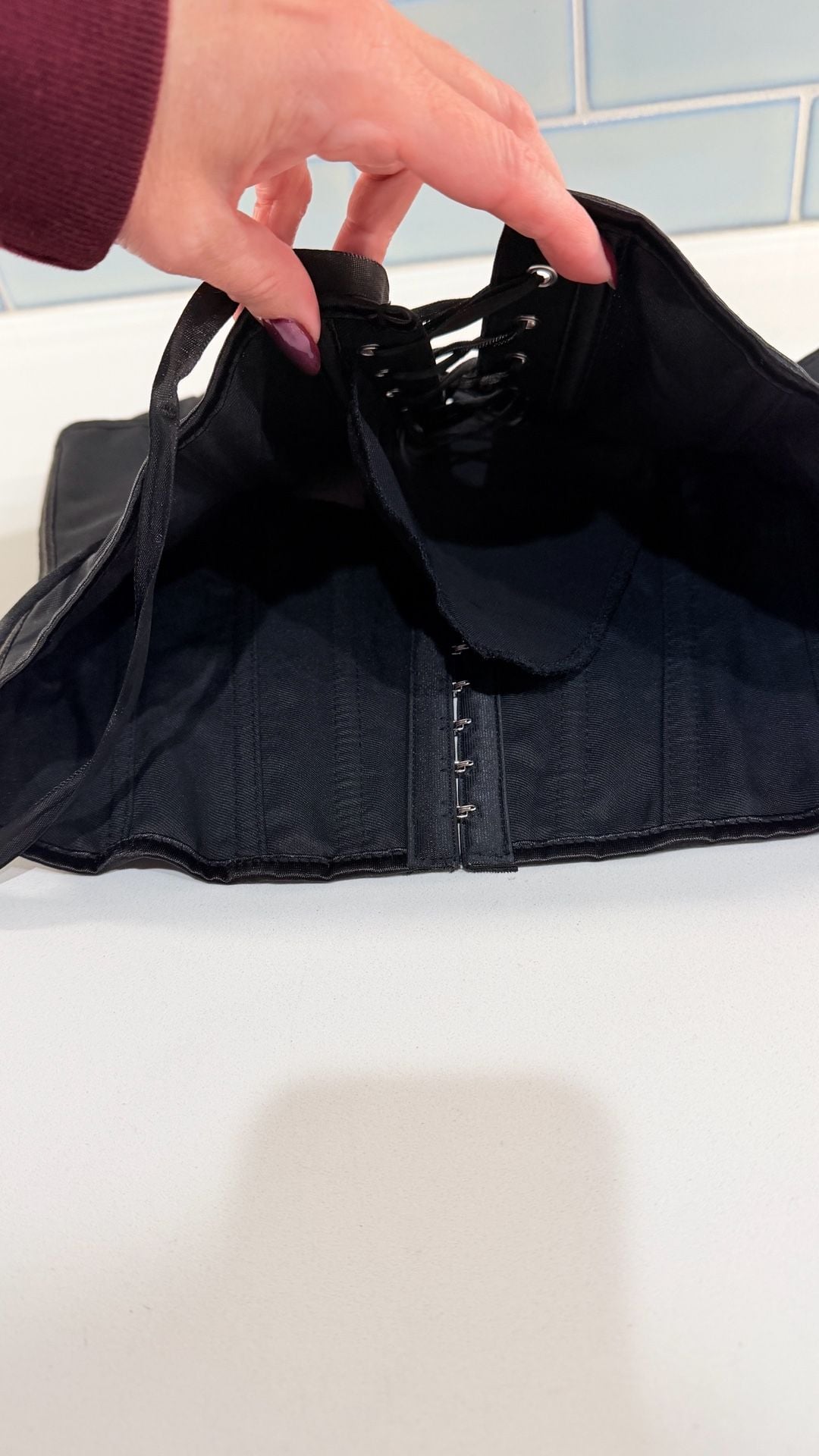 Black Lace-Up Boned Overbust Corset Top size M 4