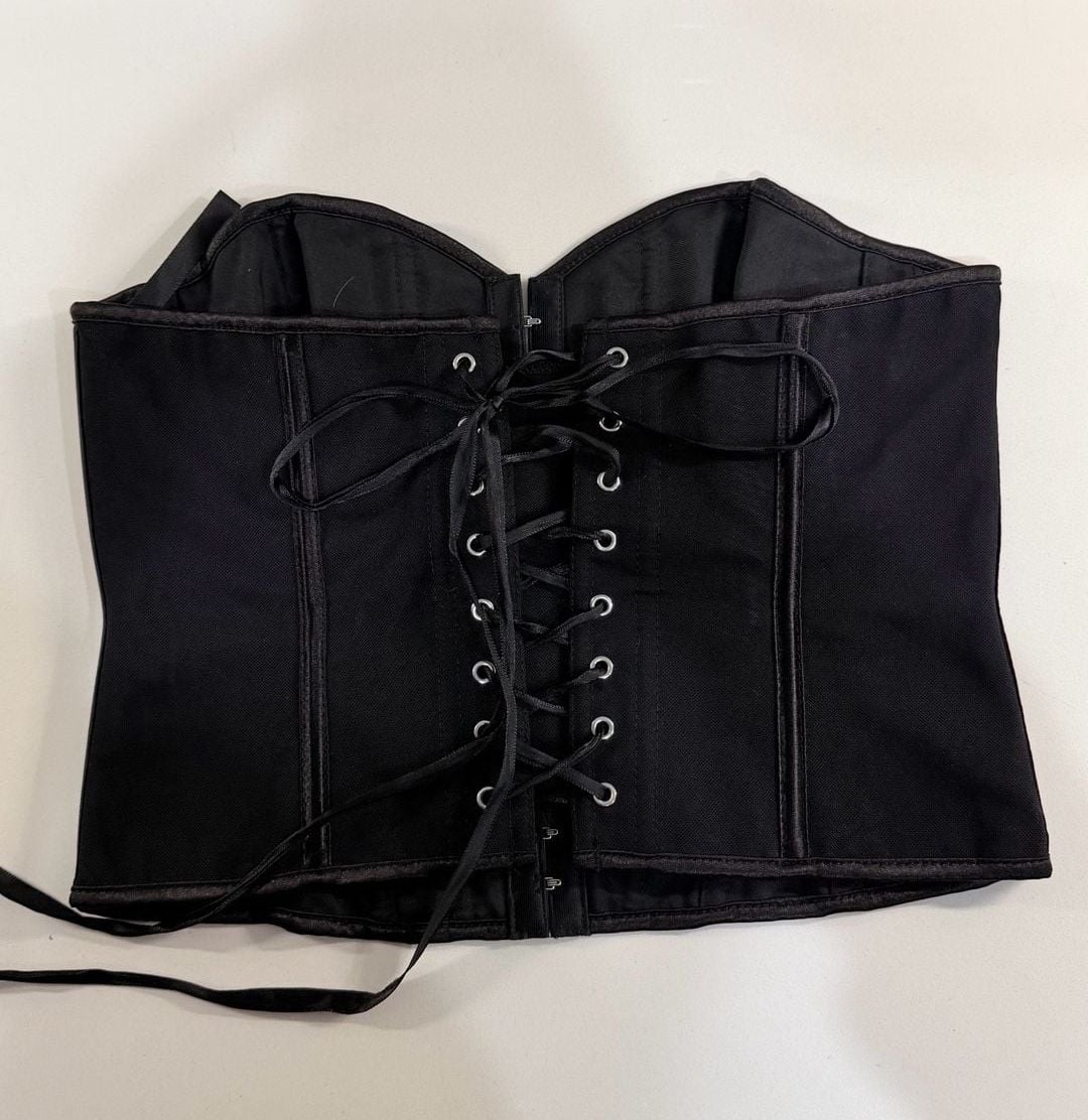 Black Lace-Up Boned Overbust Corset Top size M 3