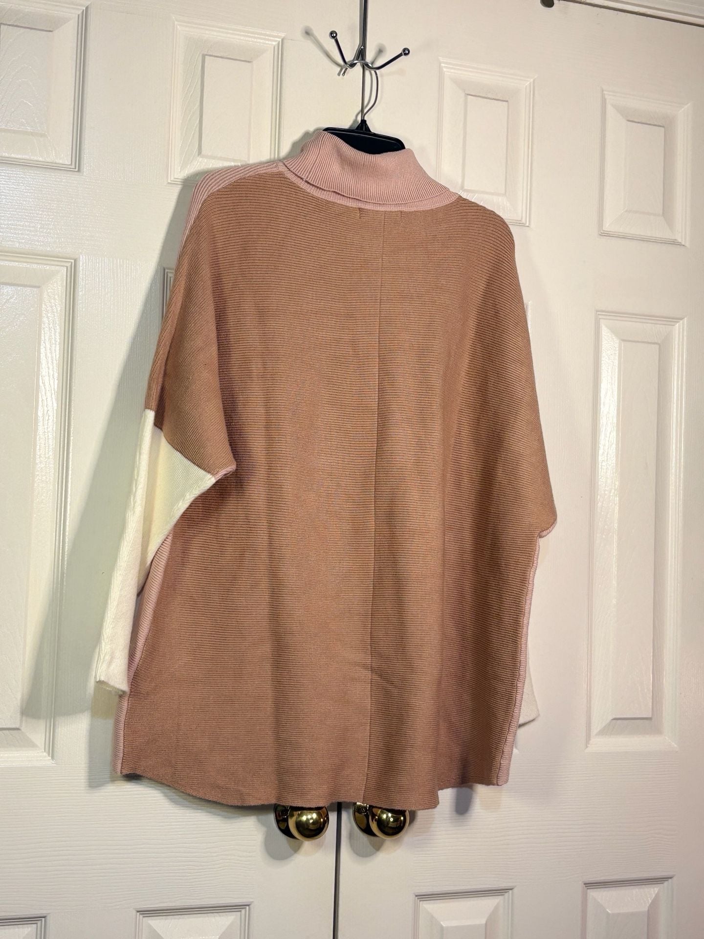 Anrabess Turtleneck Poncho Sweater Size L Colorblock Pink Brown White 8