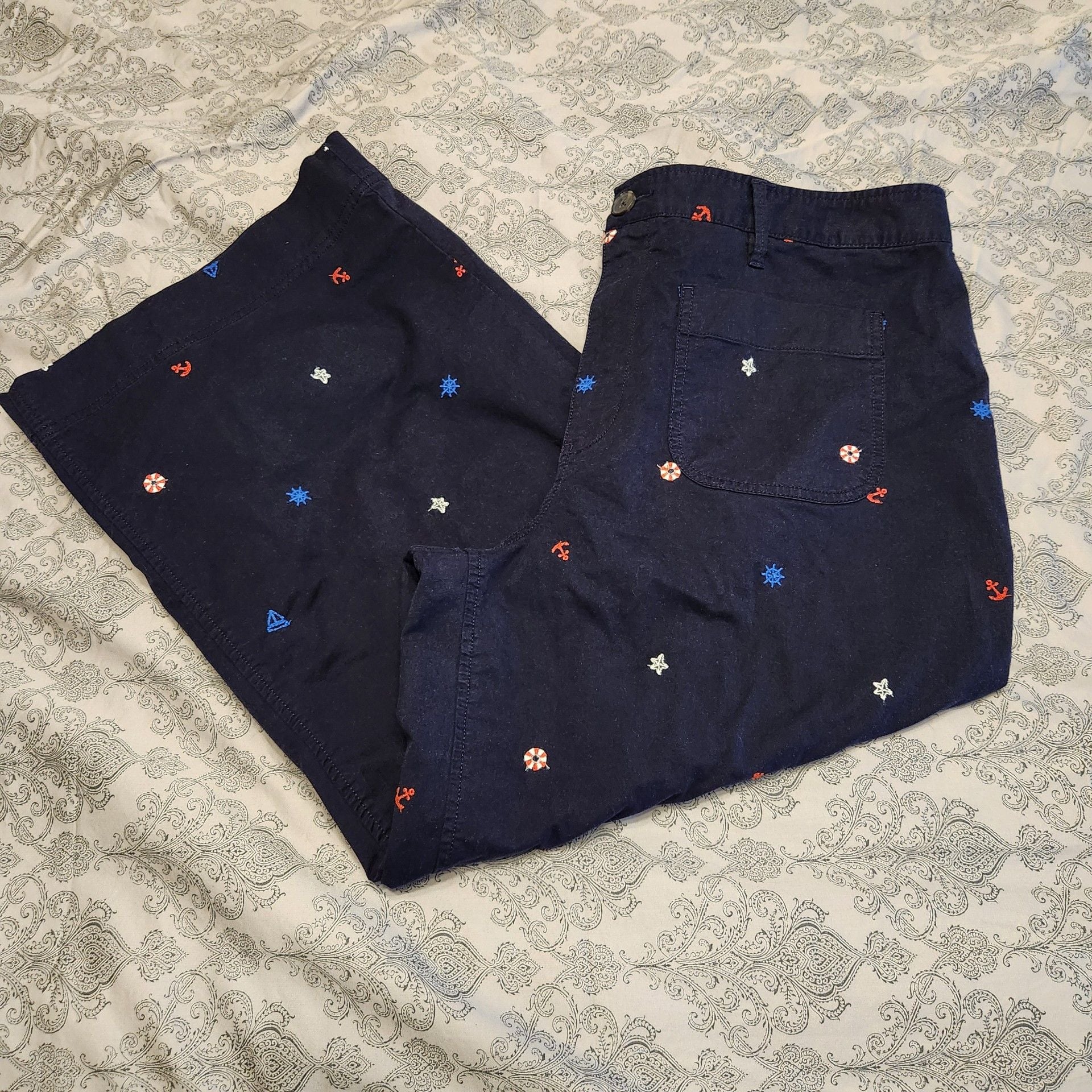 Women's Pants Size XL (16-18) Navy Blue Nautical Print 2