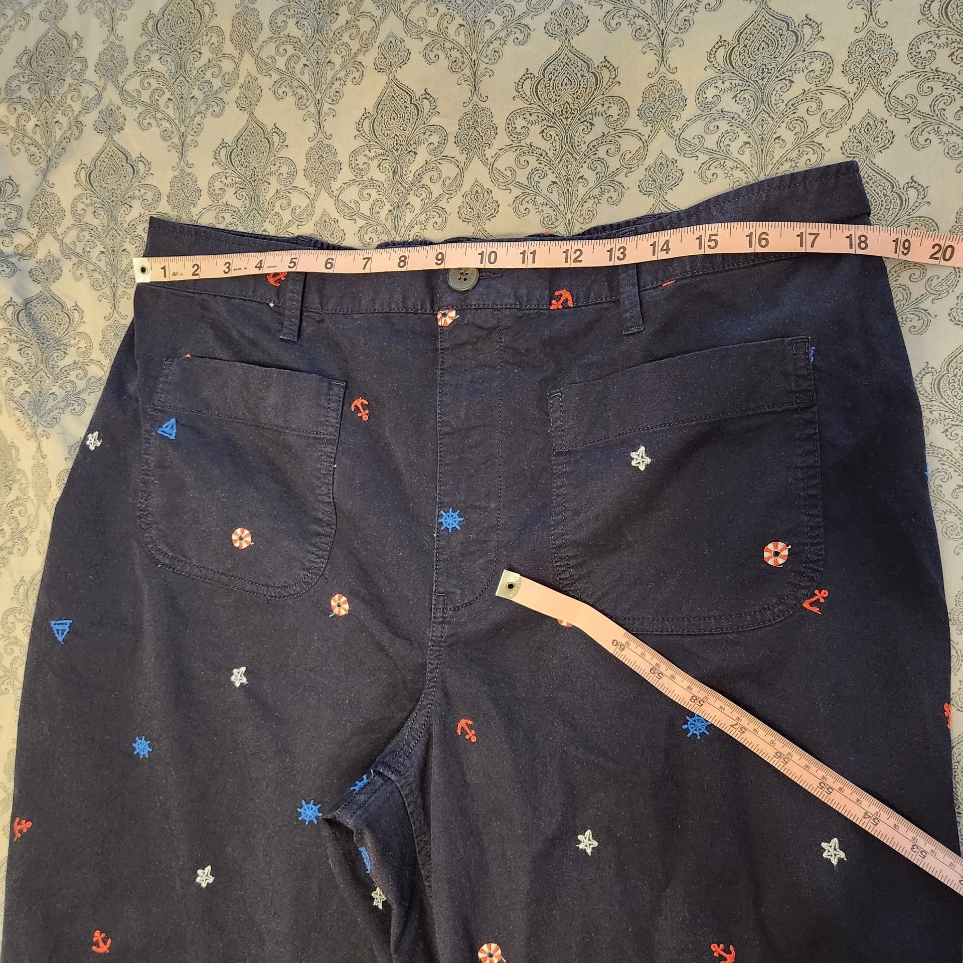 Women's Pants Size XL (16-18) Navy Blue Nautical Print 6