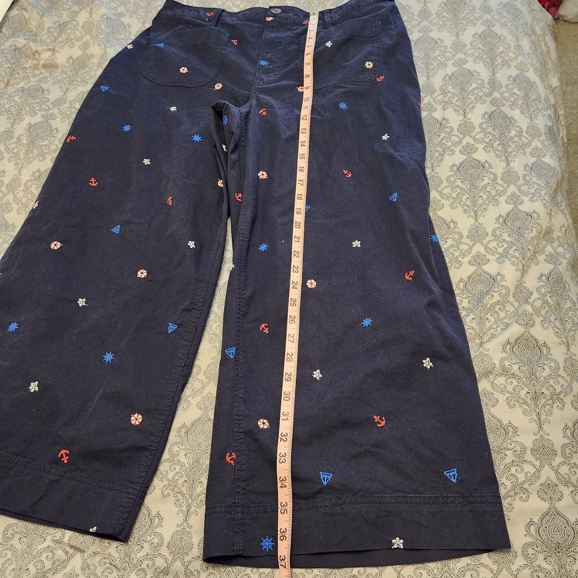 Women's Pants Size XL (16-18) Navy Blue Nautical Print 4