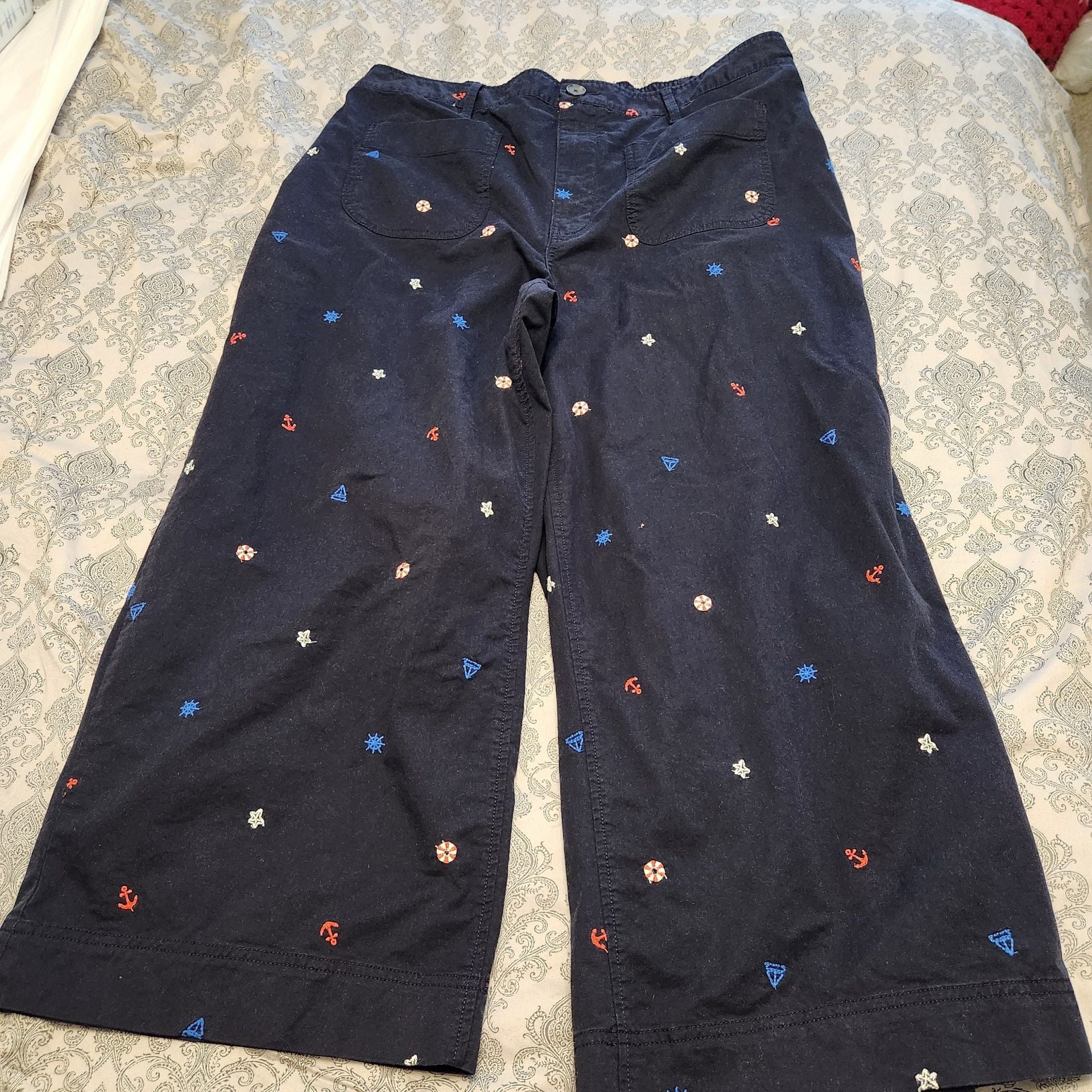 Women's Pants Size XL (16-18) Navy Blue Nautical Print 9