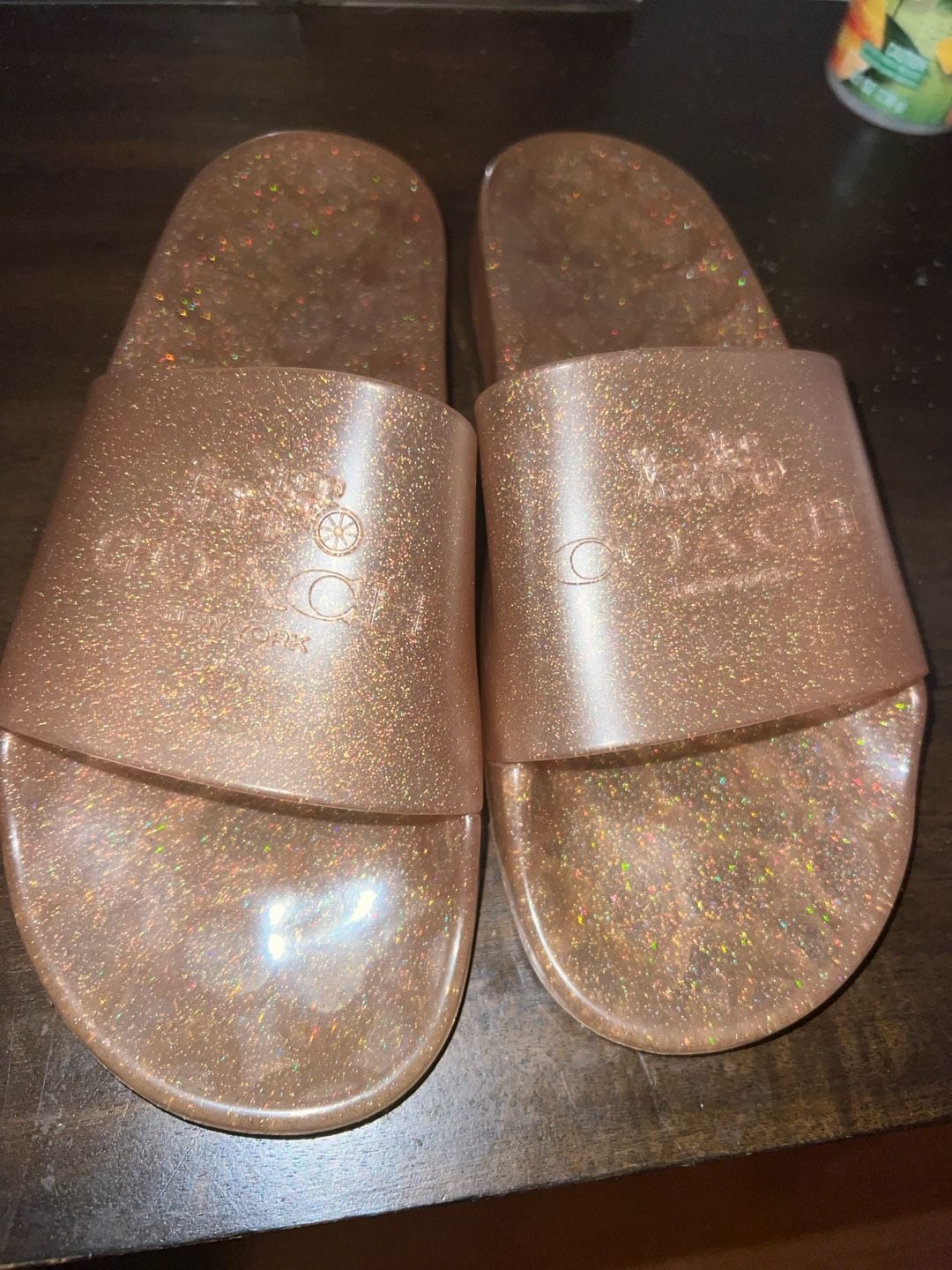 Coach Ulyssa Jelly Slide Sandals Size 9 Champagne Gold Glitter 2