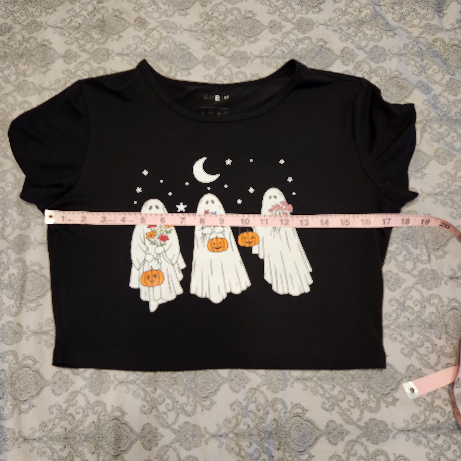 Ghost Pumpkin crop top T-Shirt Size L Black 6