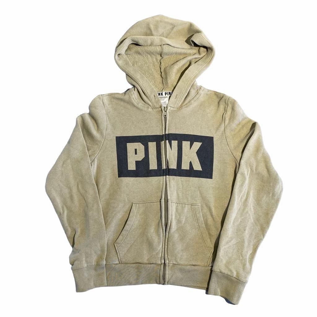 Pink Victoria's Secret Full-Zip Hoodie Size XS Olive Green 2