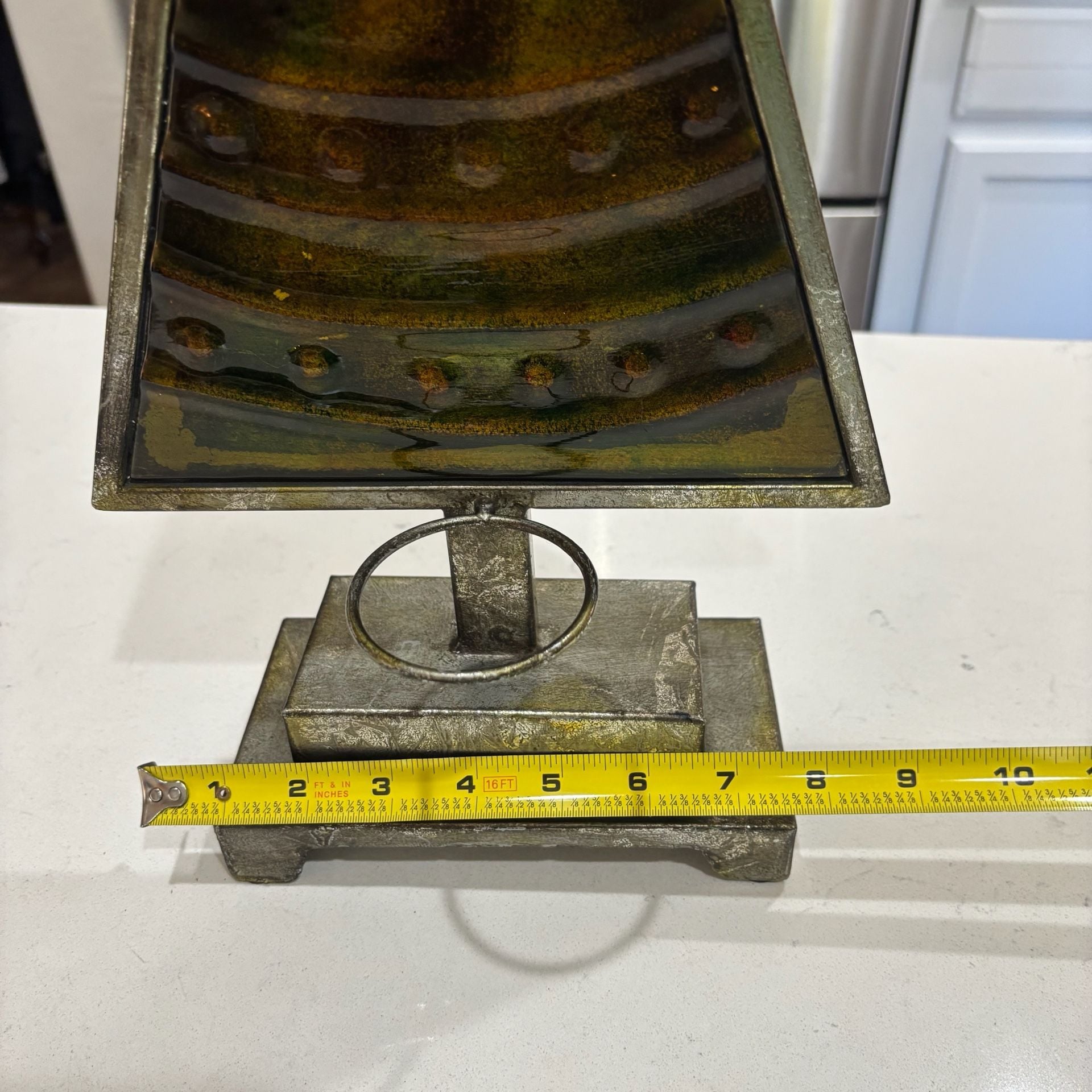 Rustic Metal and Painted Glass Christmas Tree Candle Holder 20” 11