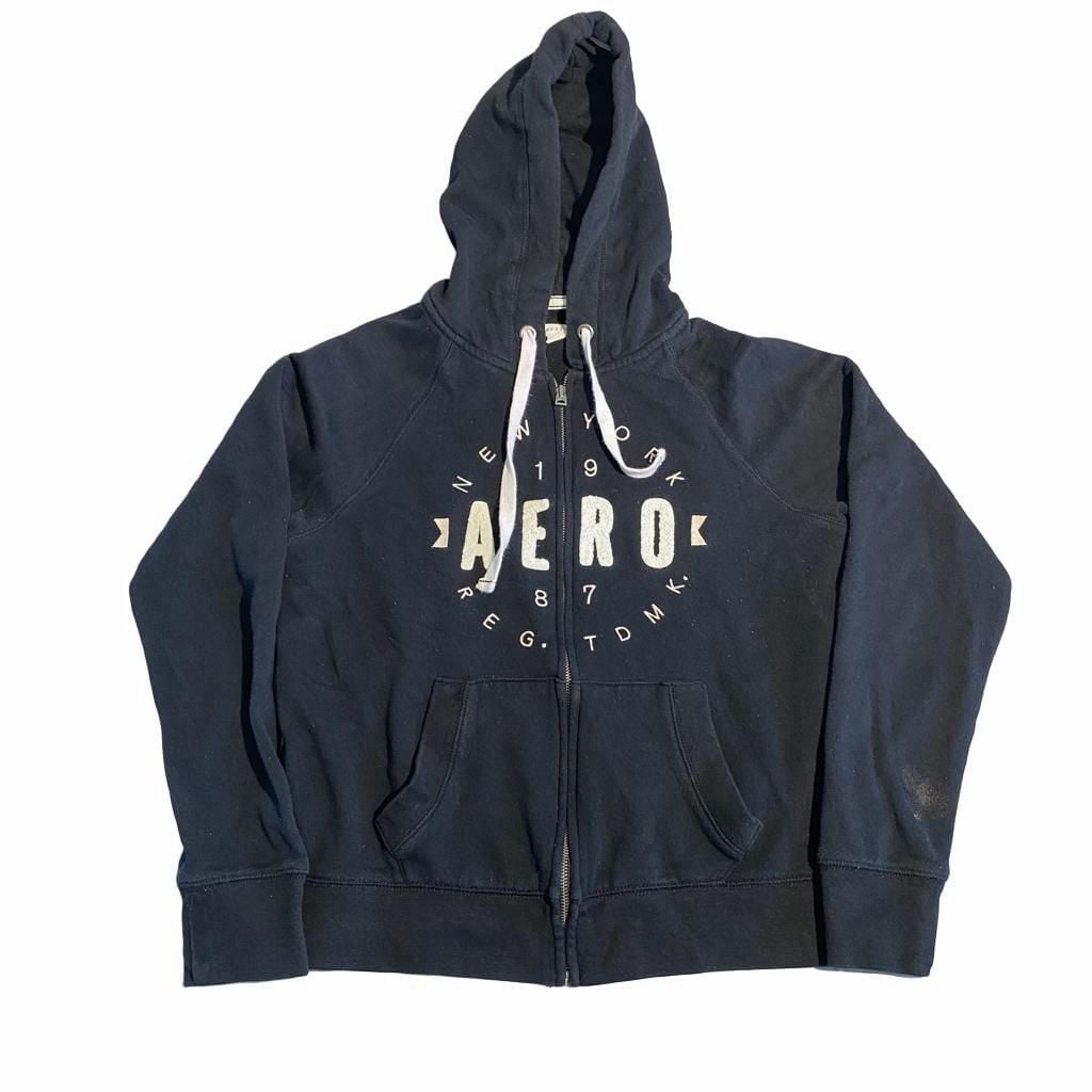 Aeropostale Full Zip Hoodie Size L Black Graphic Logo Sweatshirt 2