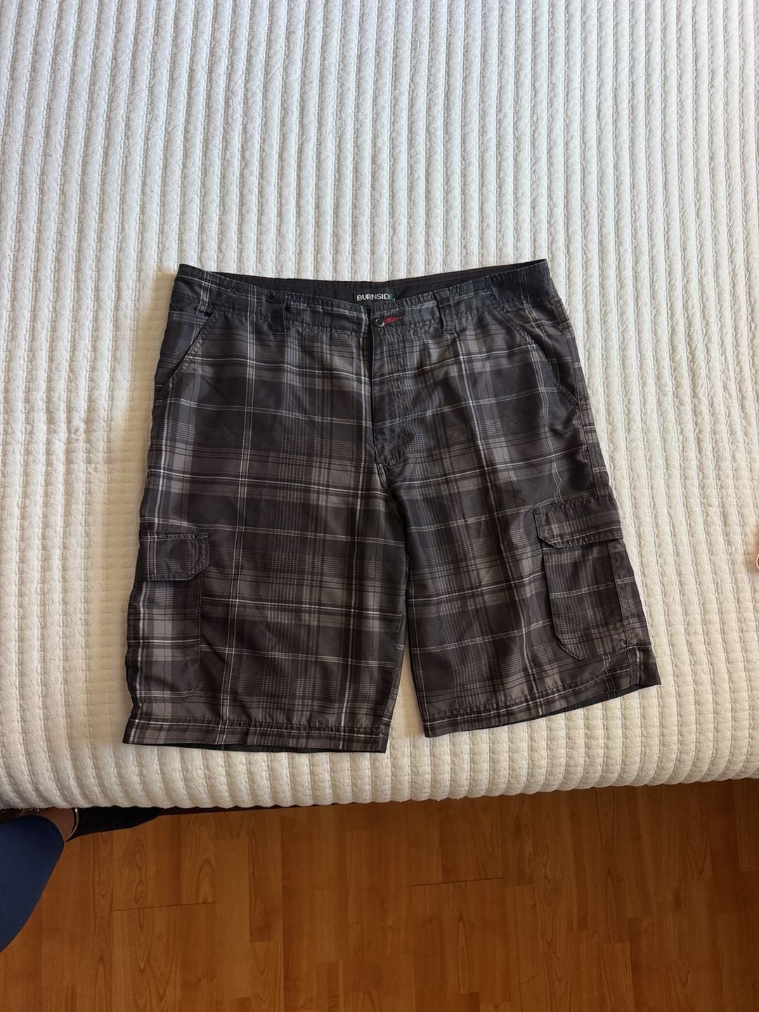 Burnside Plaid Cargo Shorts Size 36 Black Gray Skater Boarder 5