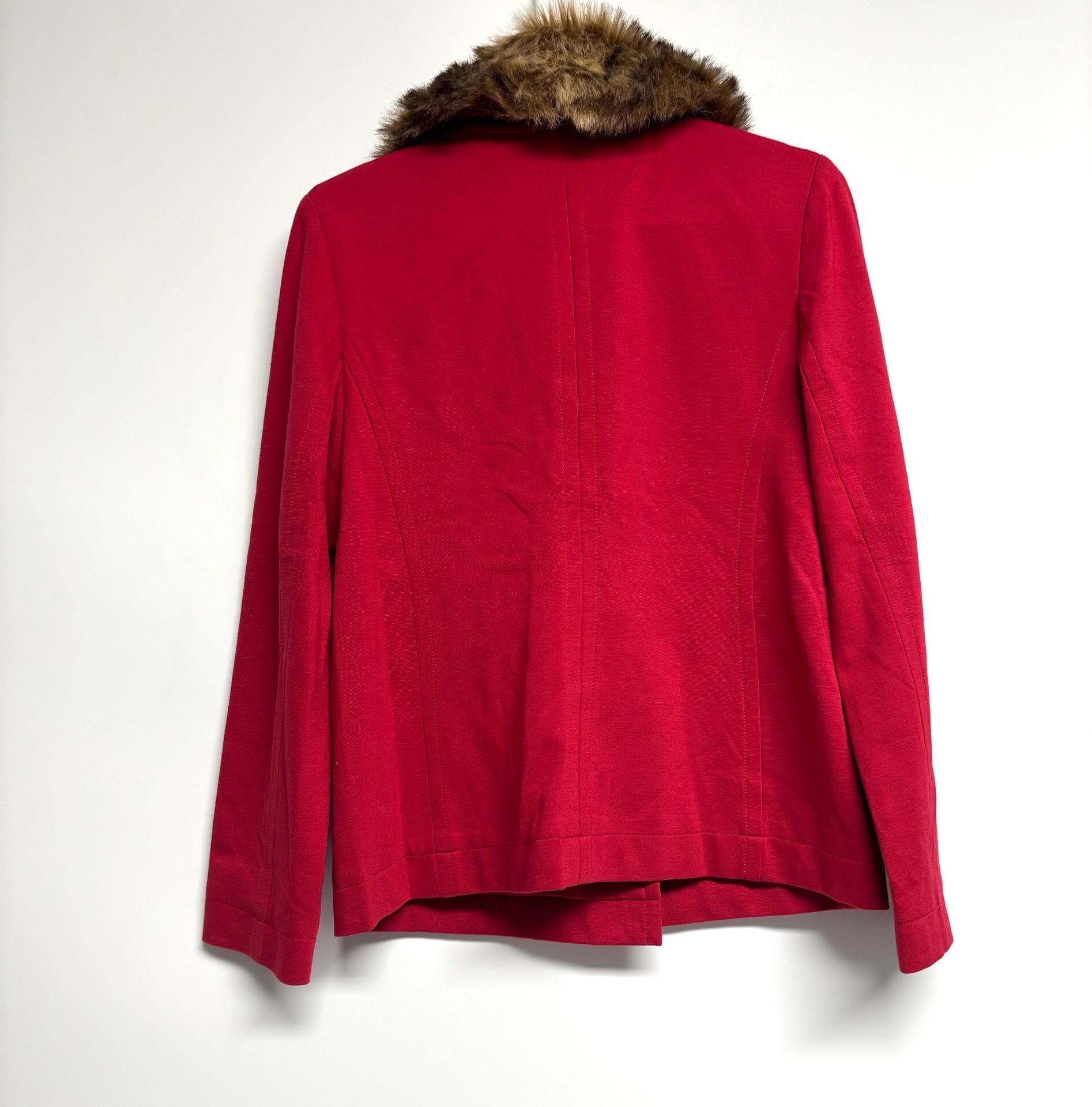 Chico's Pea Coat Small Red Removable Faux Fur Collar 8