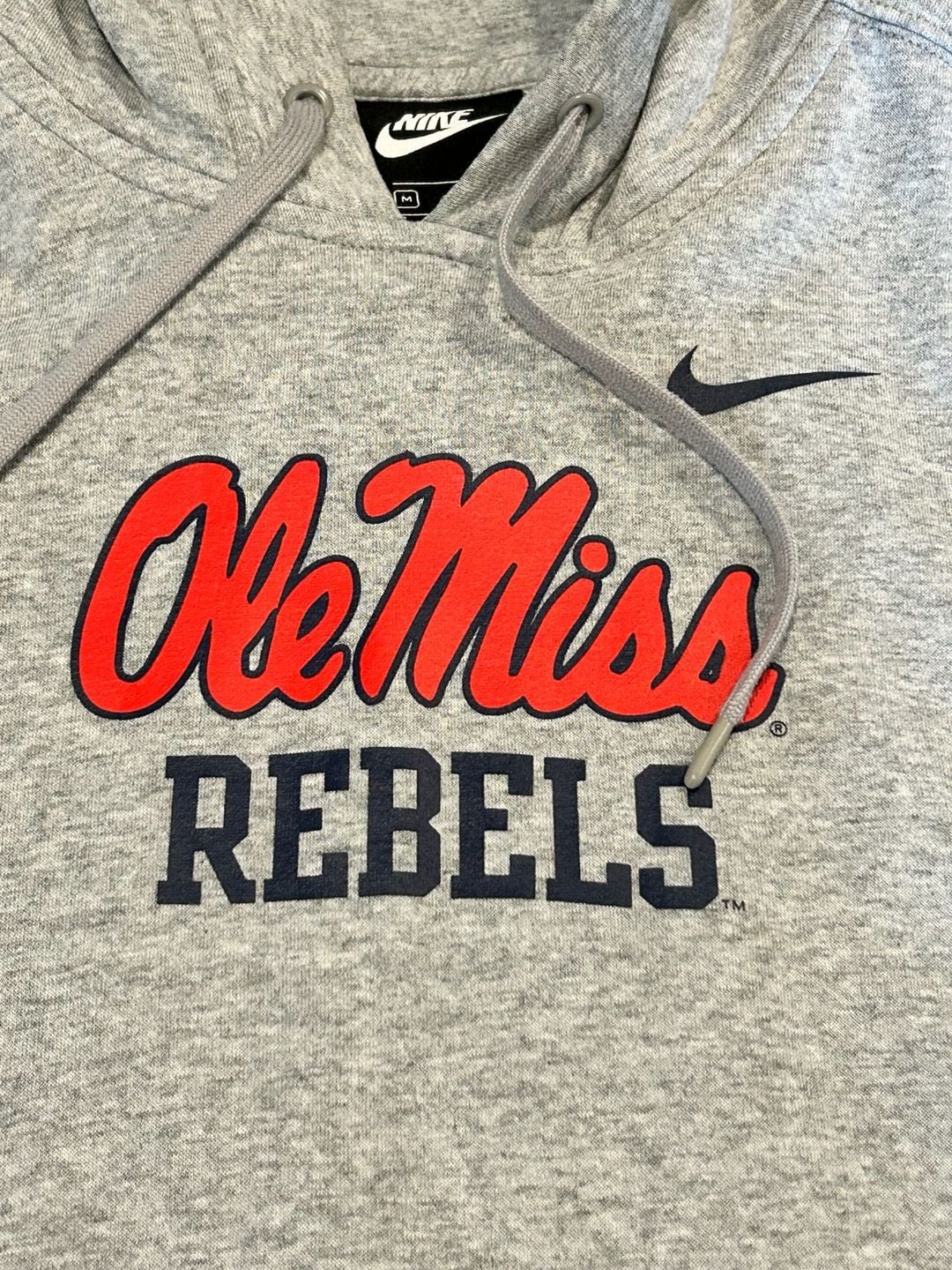 Nike Ole Miss Rebels Hoodie Size M Gray Script Logo Pullover 5